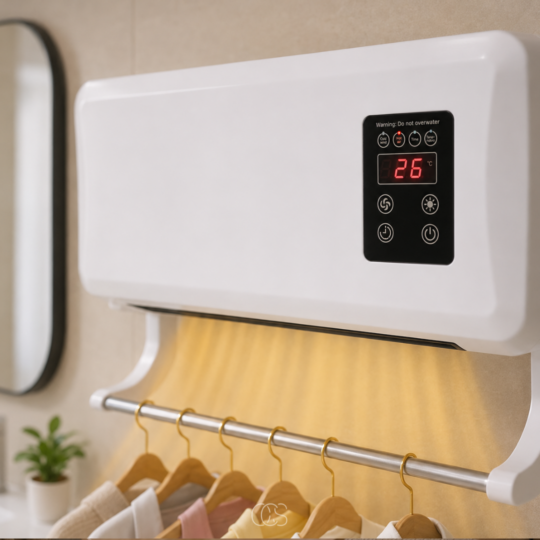 Wall-Mounted Heater Fan with Built-In Clothes Drying Rack & Remote Control for Bathroom Bedroom | Thomler