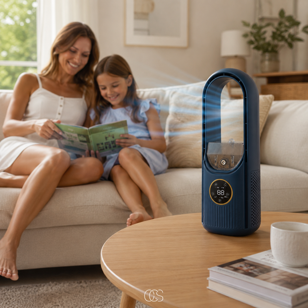 USB Personal Air Cooler Fan with Misting Function, 6 Speed Settings & Auto Timer – Compact Desktop Cooling for Home Office Bedroom Travel | Thomler