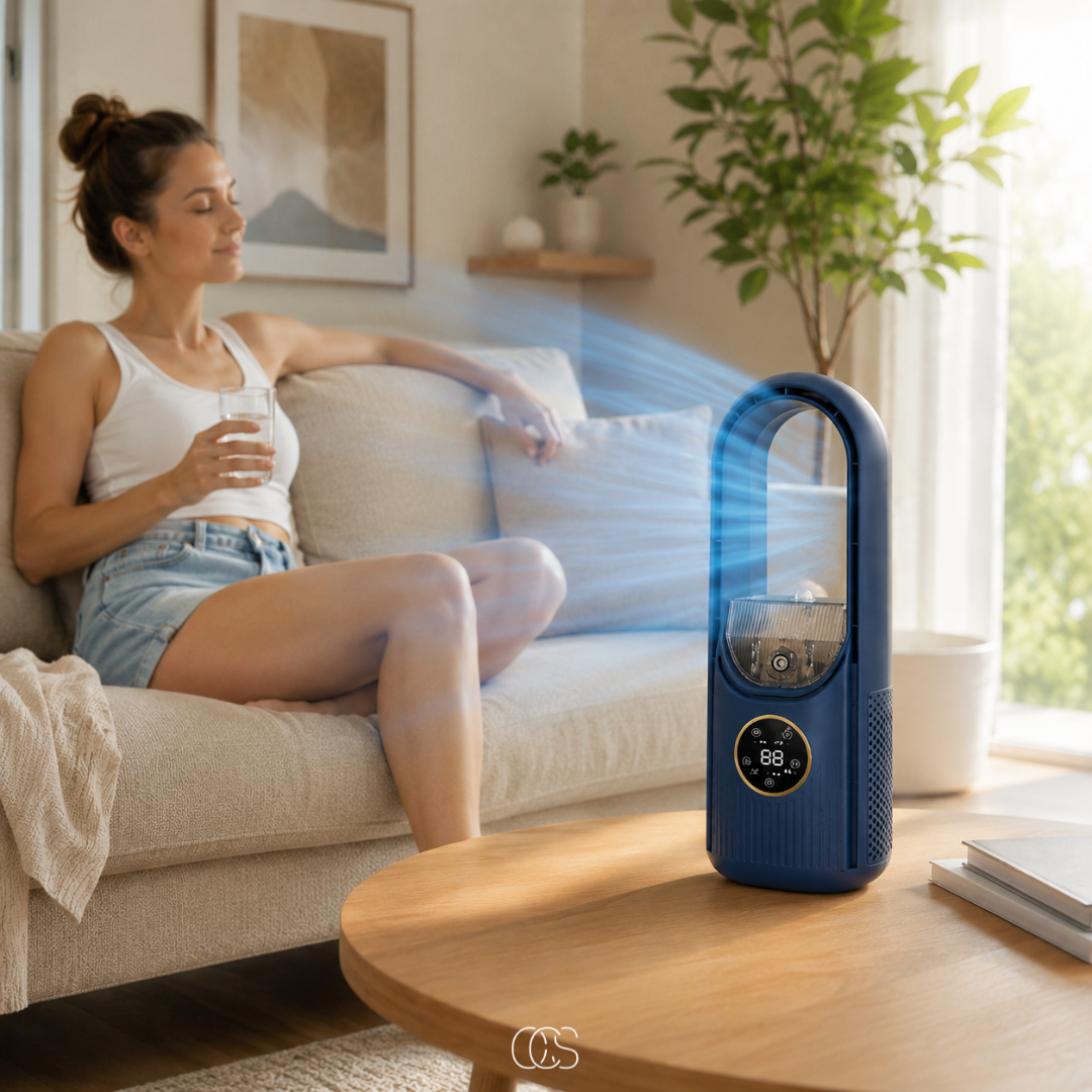 USB Personal Air Cooler Fan with Misting Function, 6 Speed Settings & Auto Timer – Compact Desktop Cooling for Home Office Bedroom Travel | Thomler