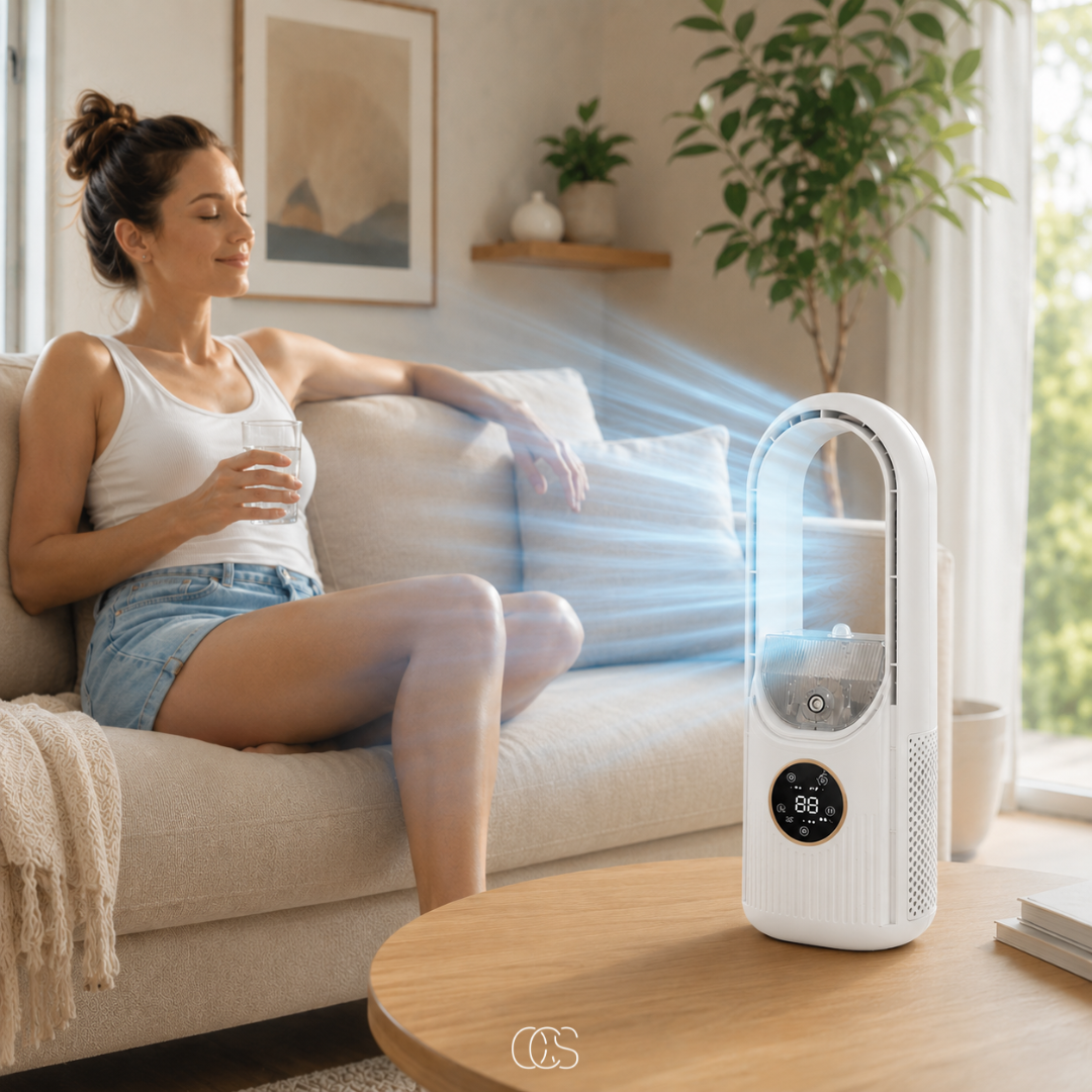 USB Personal Air Cooler Fan with Misting Function, 6 Speed Settings & Auto Timer – Compact Desktop Cooling for Home Office Bedroom Travel | Thomler