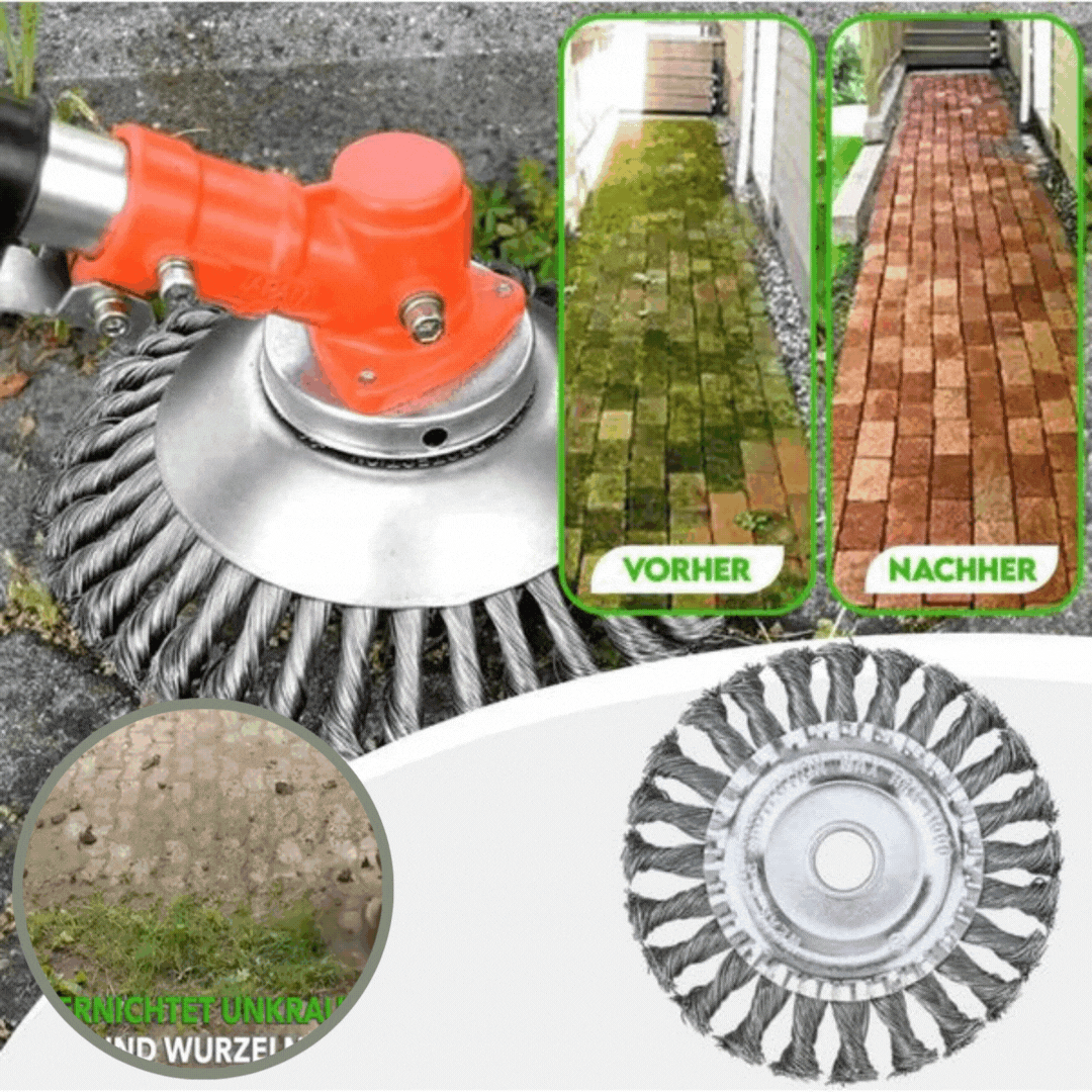 Steel Wire Weed Trimmer Attachment for String Trimmers – 36-Bristle Brush Head for Edging & Tough Weeds – 6 in Diameter | Thomler