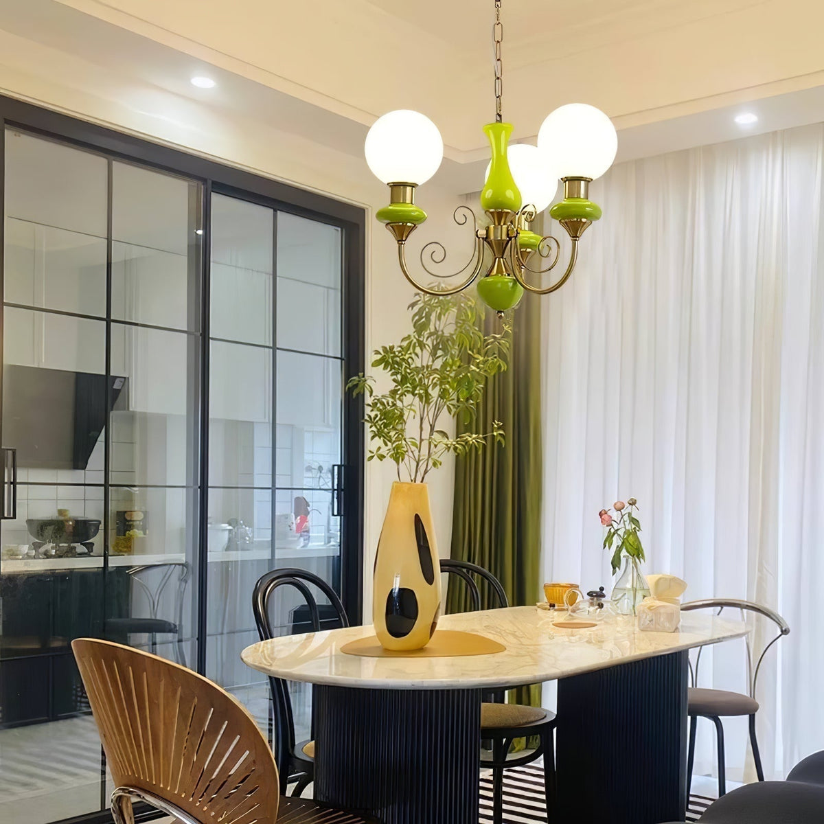 Multi-Globe Pendant Chandelier for Dining Room – Iron Frame with Frosted Glass Shades – Modern Farmhouse Ceiling Light – Adjustable Chain | Thomler