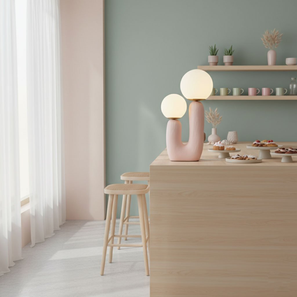 Resin Table Lamp 16.5 in Indoor Use LED G9 Modern Desk Nightstand Accent Light Green Pink White Terra Cotta | Thomler