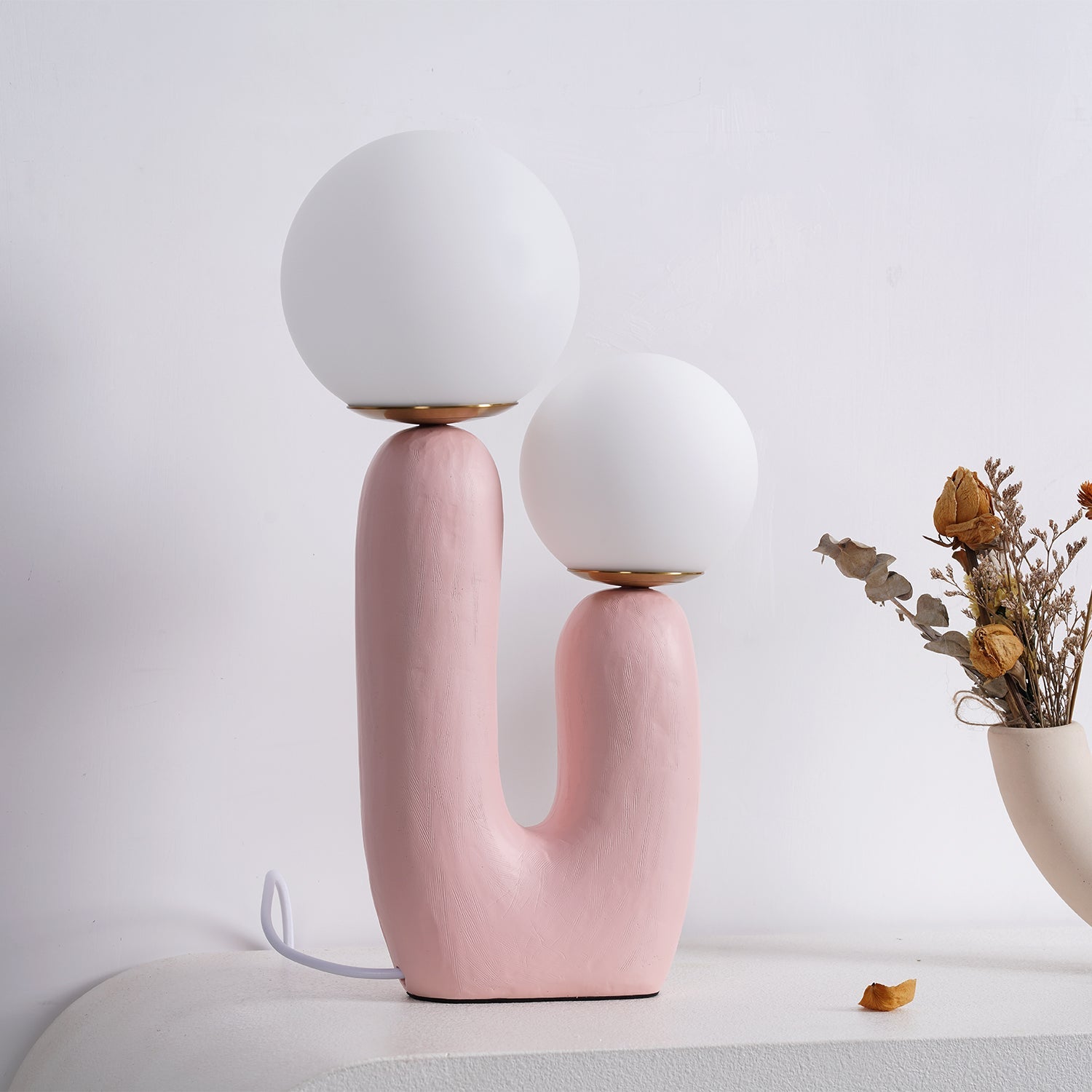 Resin Table Lamp 16.5 in Indoor Use LED G9 Modern Desk Nightstand Accent Light Green Pink White Terra Cotta | Thomler