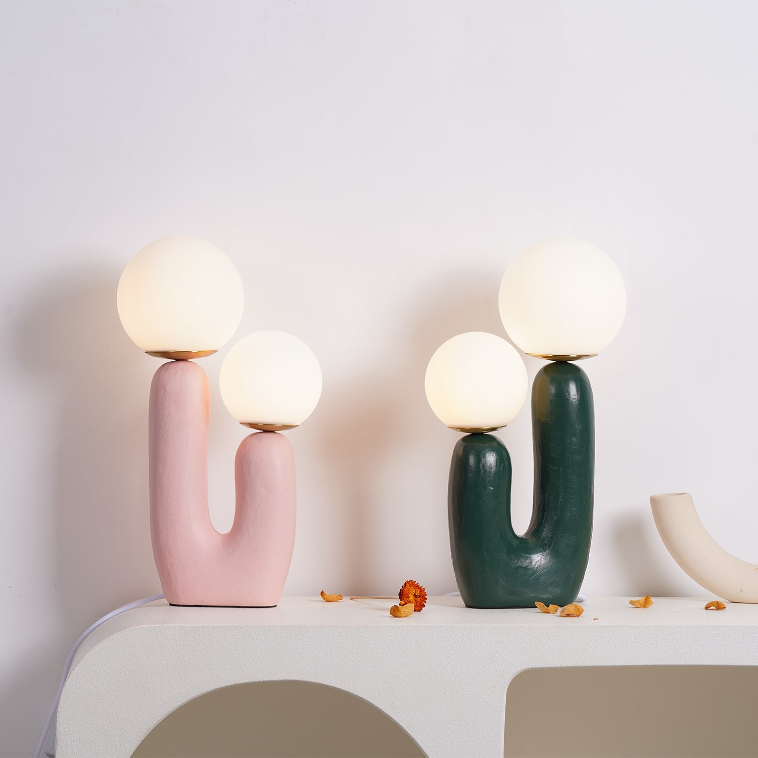 Resin Table Lamp 16.5 in Indoor Use LED G9 Modern Desk Nightstand Accent Light Green Pink White Terra Cotta | Thomler