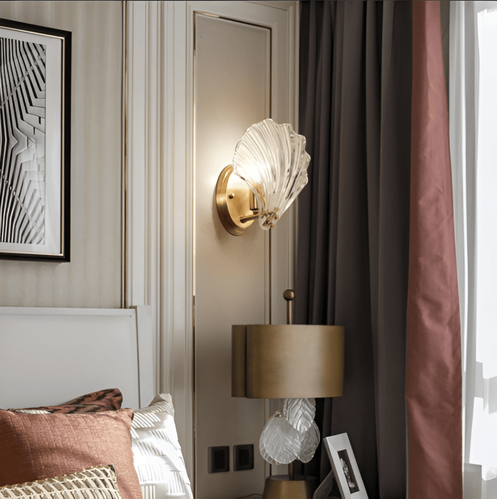 Wall Lamp Ribbed Glass 20.0 cm Gold Bedroom Hallway Art Deco Shell Wall Light E27 Accent Lighting | Thomler