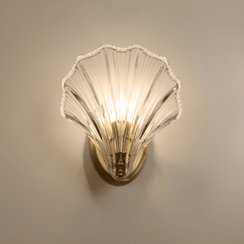 Wall Lamp Ribbed Glass 20.0 cm Gold Bedroom Hallway Art Deco Shell Wall Light E27 Accent Lighting | Thomler