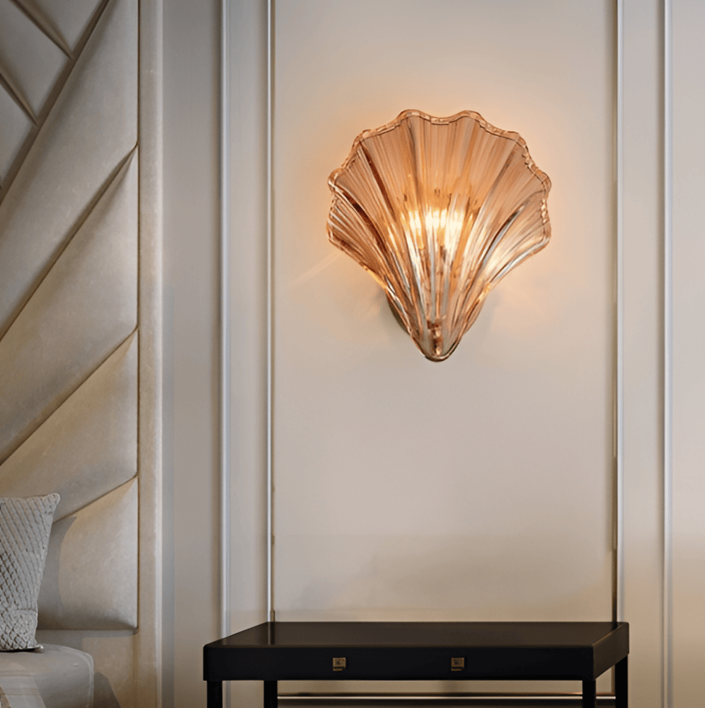 Wall Lamp Ribbed Glass 20.0 cm Gold Bedroom Hallway Art Deco Shell Wall Light E27 Accent Lighting | Thomler