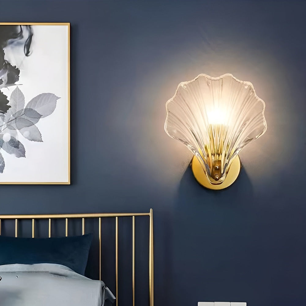 Wall Lamp Ribbed Glass 20.0 cm Gold Bedroom Hallway Art Deco Shell Wall Light E27 Accent Lighting | Thomler
