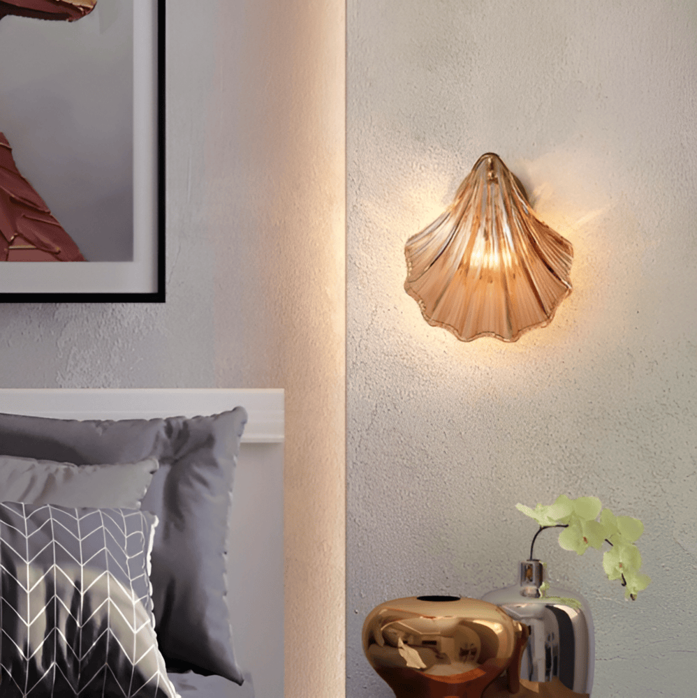 Wall Lamp Ribbed Glass 20.0 cm Gold Bedroom Hallway Art Deco Shell Wall Light E27 Accent Lighting | Thomler