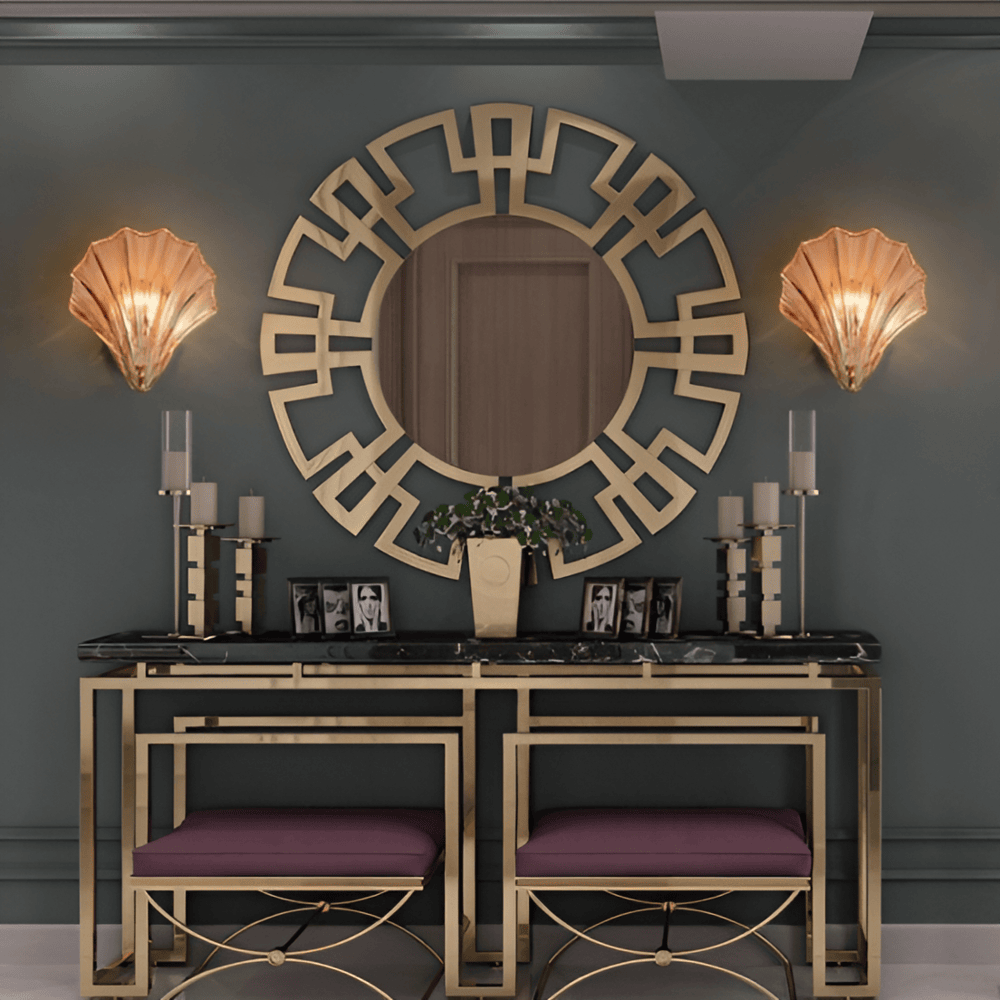 Wall Lamp Ribbed Glass 20.0 cm Gold Bedroom Hallway Art Deco Shell Wall Light E27 Accent Lighting | Thomler