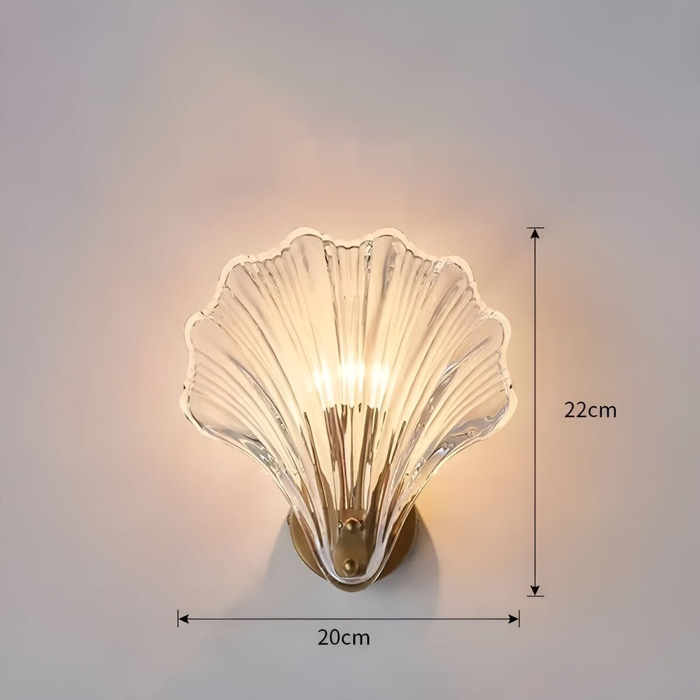 Wall Lamp Ribbed Glass 20.0 cm Gold Bedroom Hallway Art Deco Shell Wall Light E27 Accent Lighting | Thomler