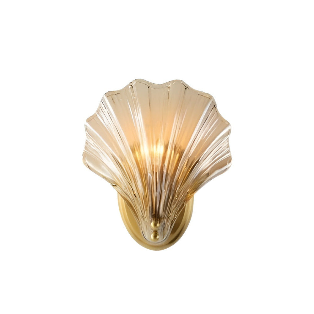 Wall Lamp Ribbed Glass 20.0 cm Gold Bedroom Hallway Art Deco Shell Wall Light E27 Accent Lighting | Thomler