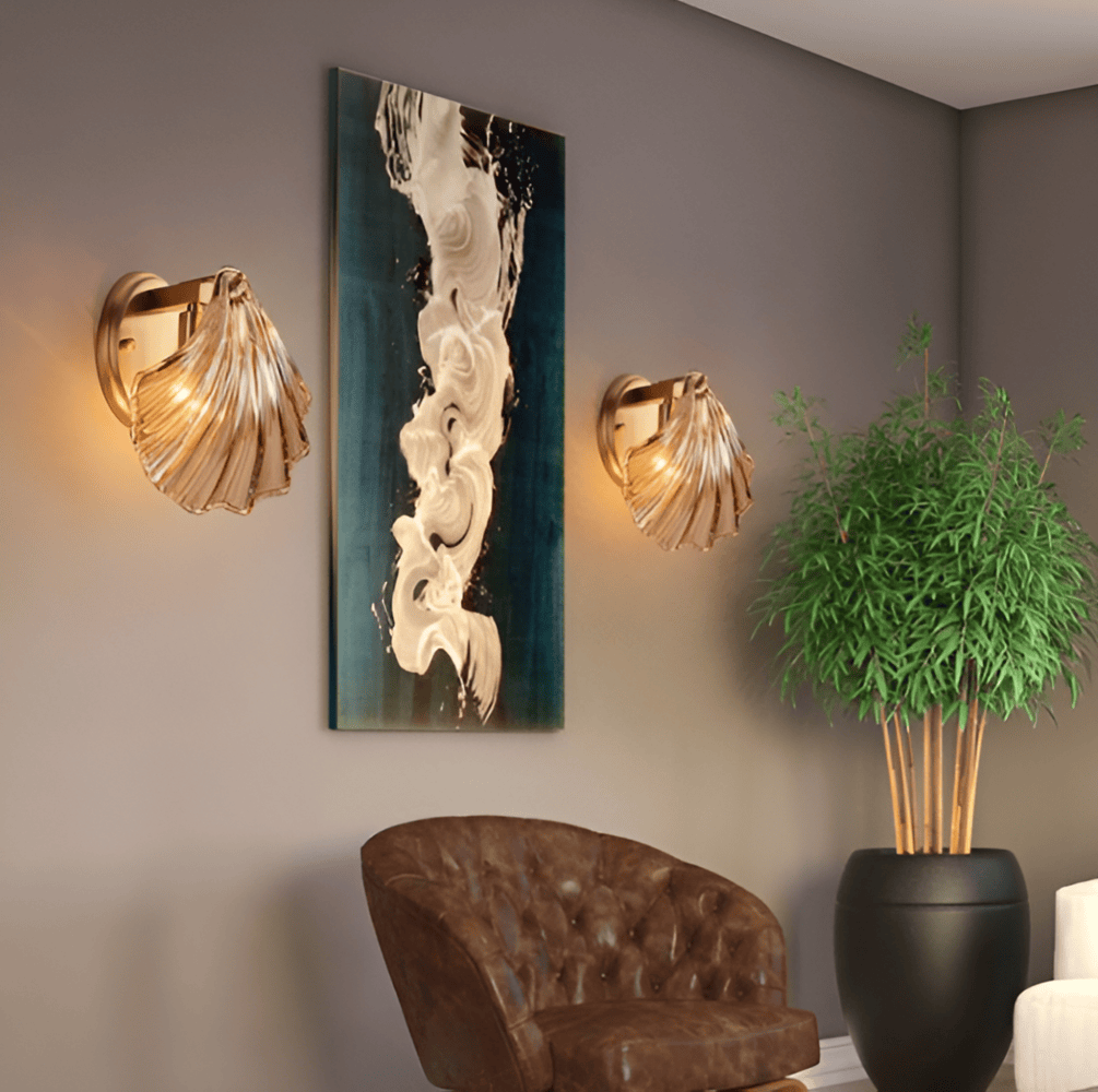 Wall Lamp Ribbed Glass 20.0 cm Gold Bedroom Hallway Art Deco Shell Wall Light E27 Accent Lighting | Thomler