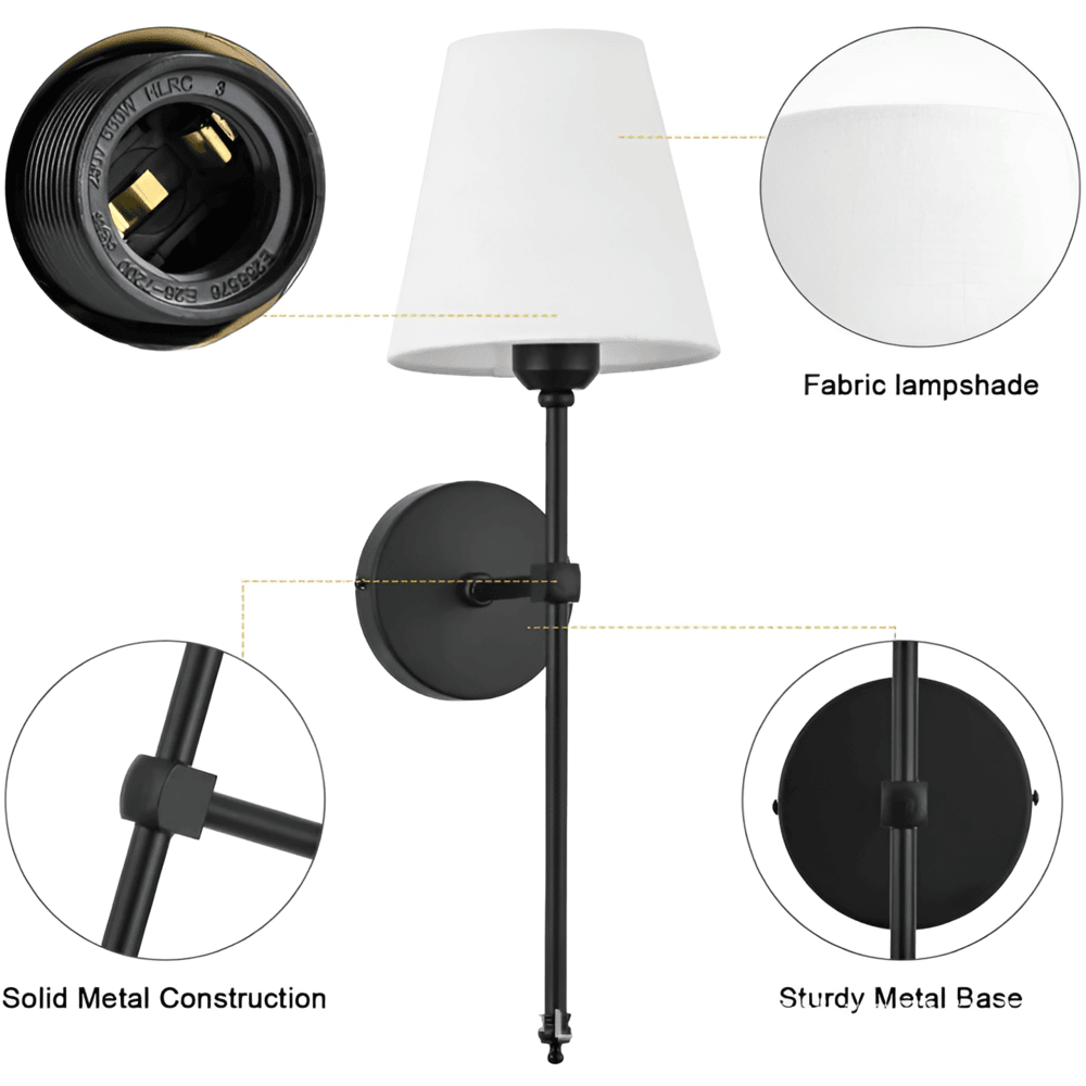 Wall Lamp Set Metal Fabric Shade 51.5 cm Bedroom Hallway Reading Light Pair Sconce Lighting | Thomler