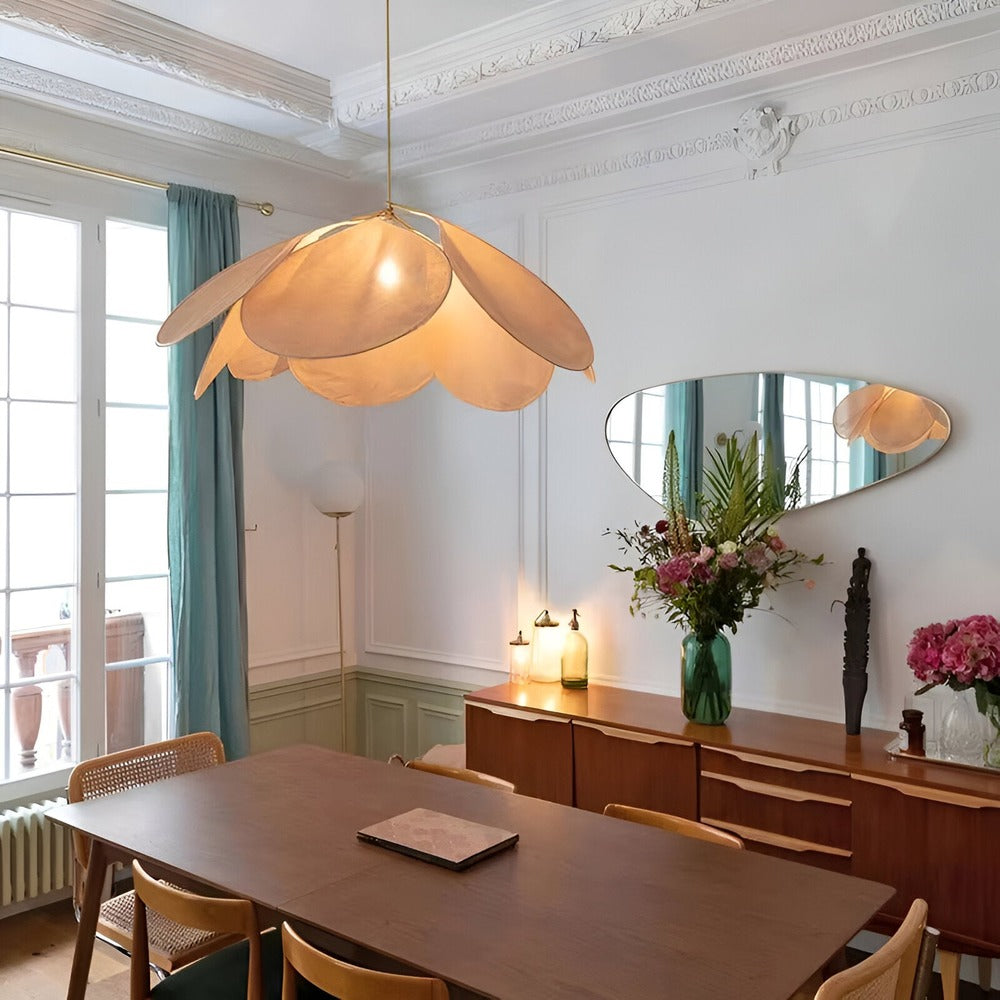 Pendant Light Fabric Flower Shade 80.0 cm Cream Living Room Bedroom Dining Room Hanging Ceiling Lamp Vintage E27 | Thomler