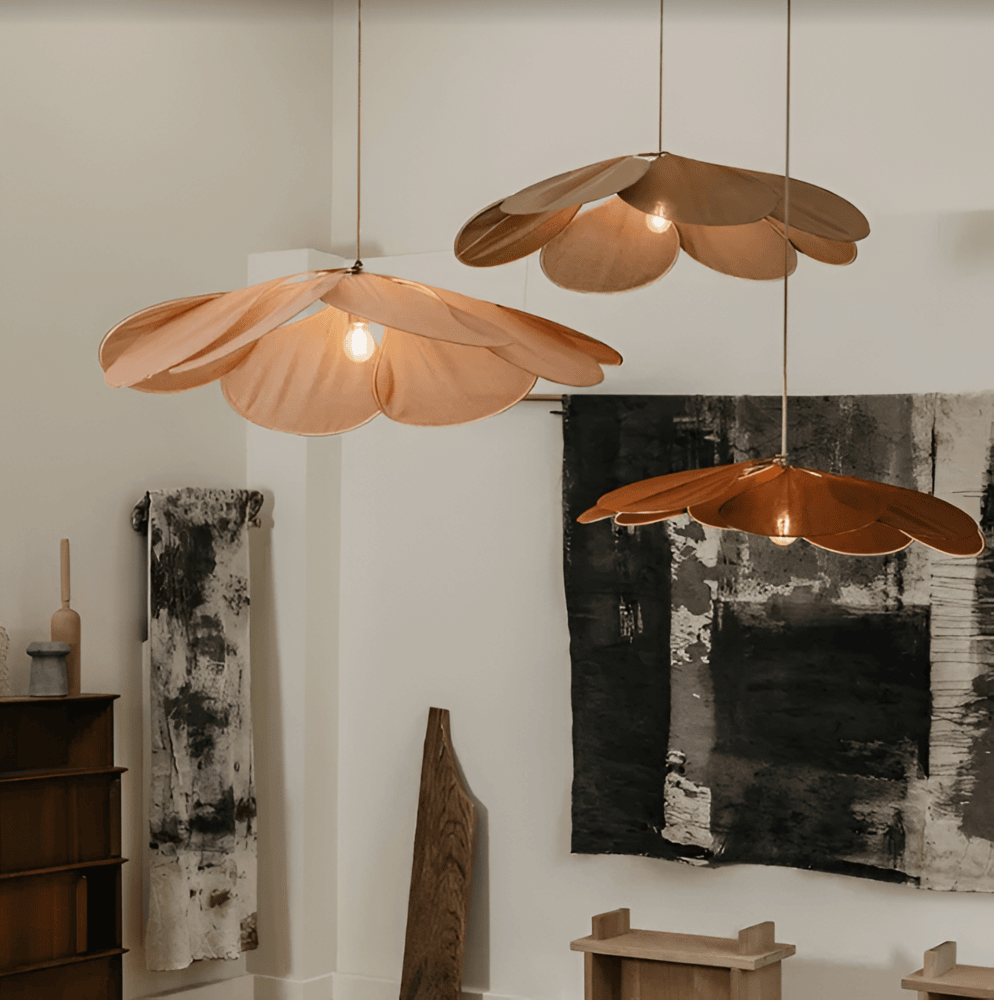 Pendant Light Fabric Flower Shade 80.0 cm Cream Living Room Bedroom Dining Room Hanging Ceiling Lamp Vintage E27 | Thomler
