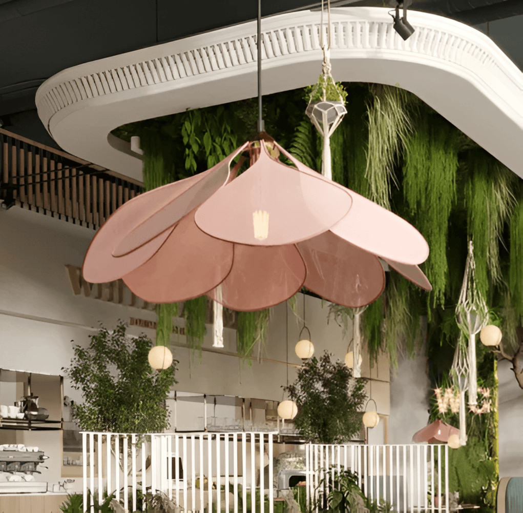 Pendant Light Fabric Flower Shade 80.0 cm Cream Living Room Bedroom Dining Room Hanging Ceiling Lamp Vintage E27 | Thomler