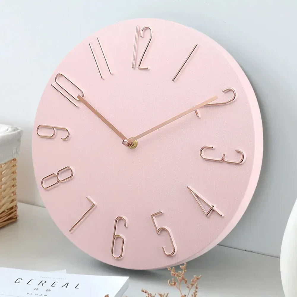 Wall Clock Plastic 20.0 cm Pink Silent Bedroom Office Minimalist Round Decorative Timepiece Scandinavian Home Decor | Thomler