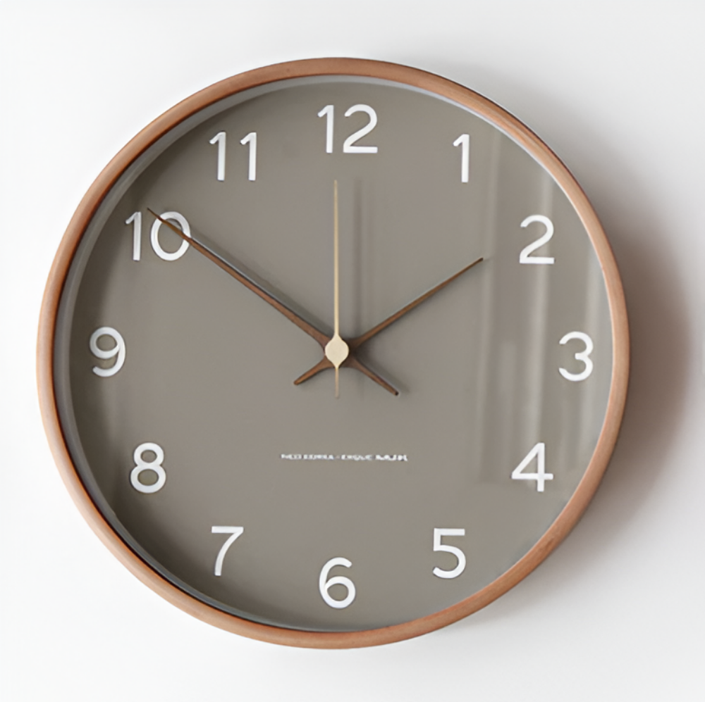 Wall Clock Wooden Silent 25.0 cm Grey White Living Room Bedroom Kitchen Decor Minimalist Nordic Design | Thomler