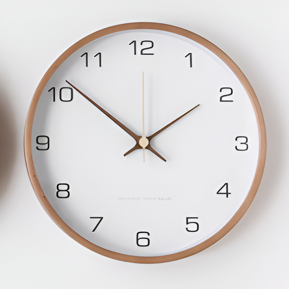 Wall Clock Wooden Silent 25.0 cm Grey White Living Room Bedroom Kitchen Decor Minimalist Nordic Design | Thomler