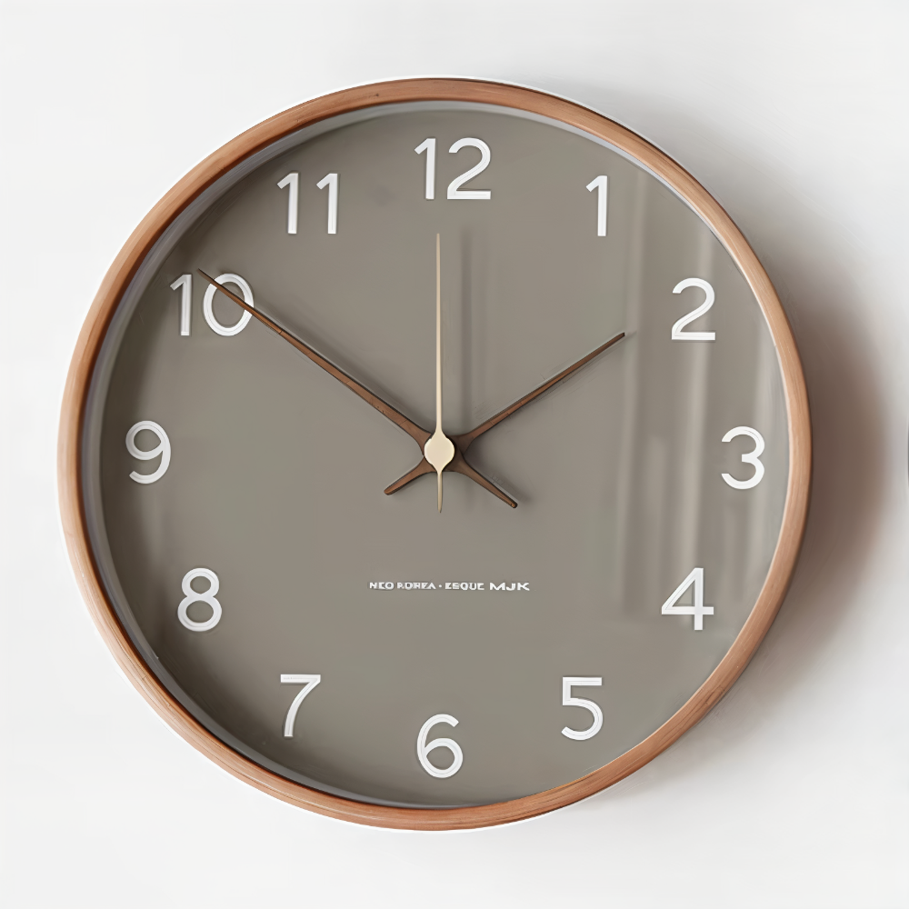 Wall Clock Wooden Silent 25.0 cm Grey White Living Room Bedroom Kitchen Decor Minimalist Nordic Design | Thomler