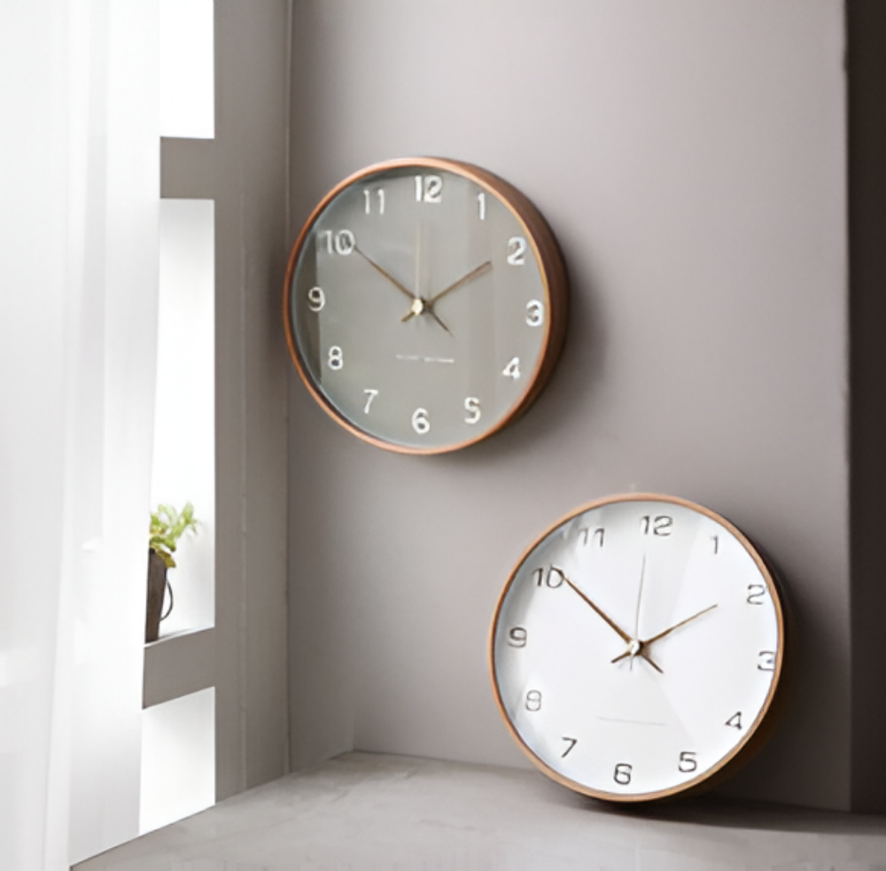 Wall Clock Wooden Silent 25.0 cm Grey White Living Room Bedroom Kitchen Decor Minimalist Nordic Design | Thomler