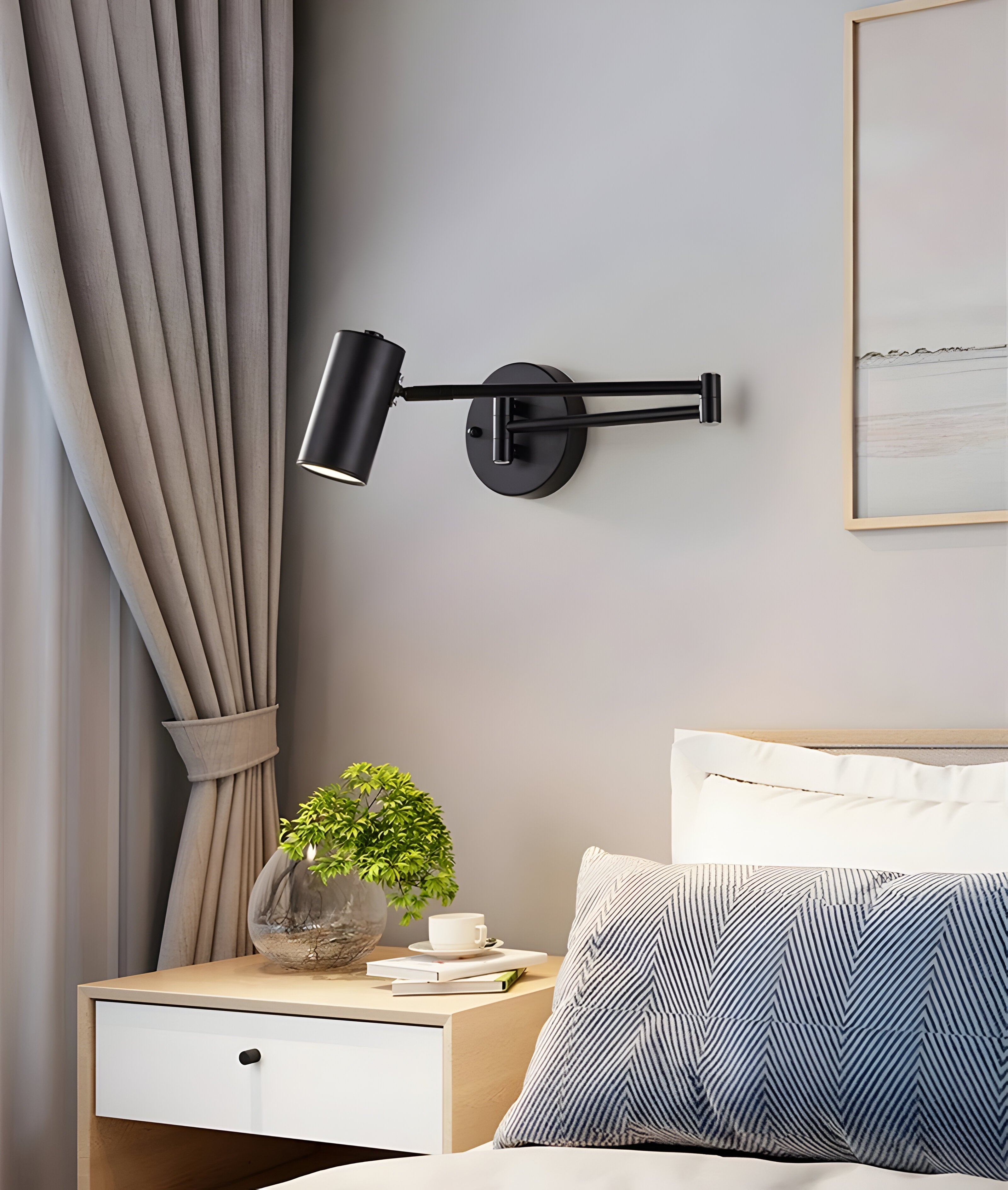 Wall Lamp Metal Adjustable Arm 26.0 cm Black Bedroom Reading Light Modern Bedside Sconce Directional Indoor Lighting | Thomler