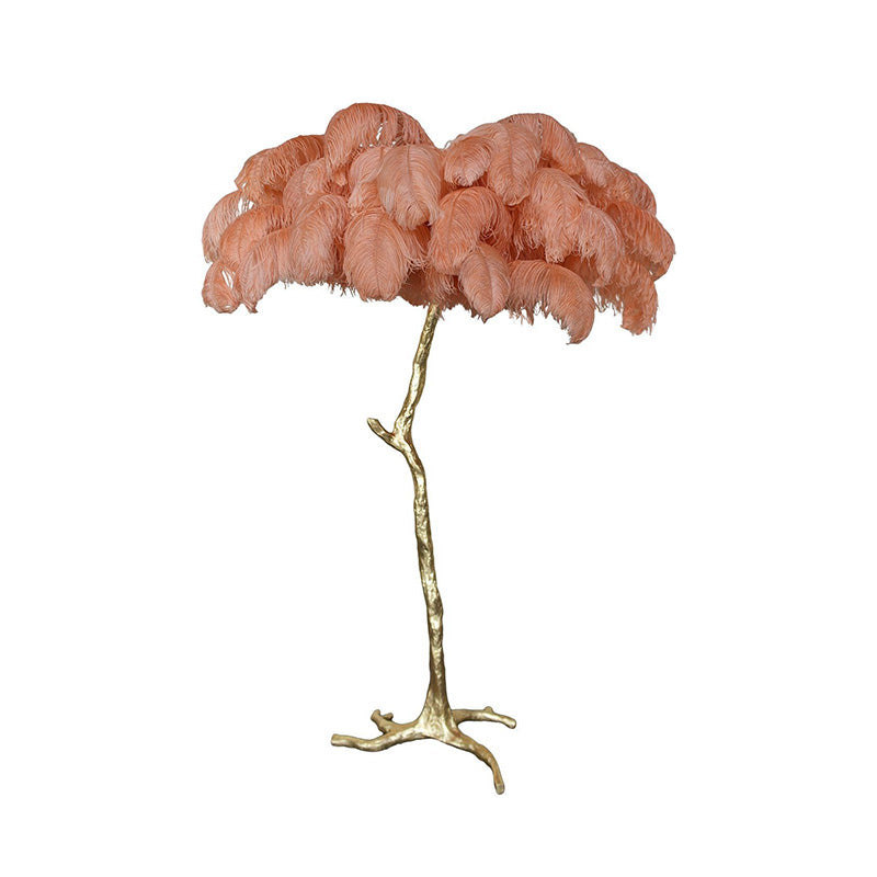 Floor Lamp Feather Shade 160.0 cm White Living Room Bedroom Palm Tree Standing Light Tropical Ambient Lighting | Thomler