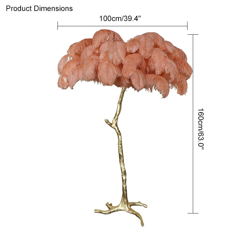 Floor Lamp Feather Shade 160.0 cm White Living Room Bedroom Palm Tree Standing Light Tropical Ambient Lighting | Thomler