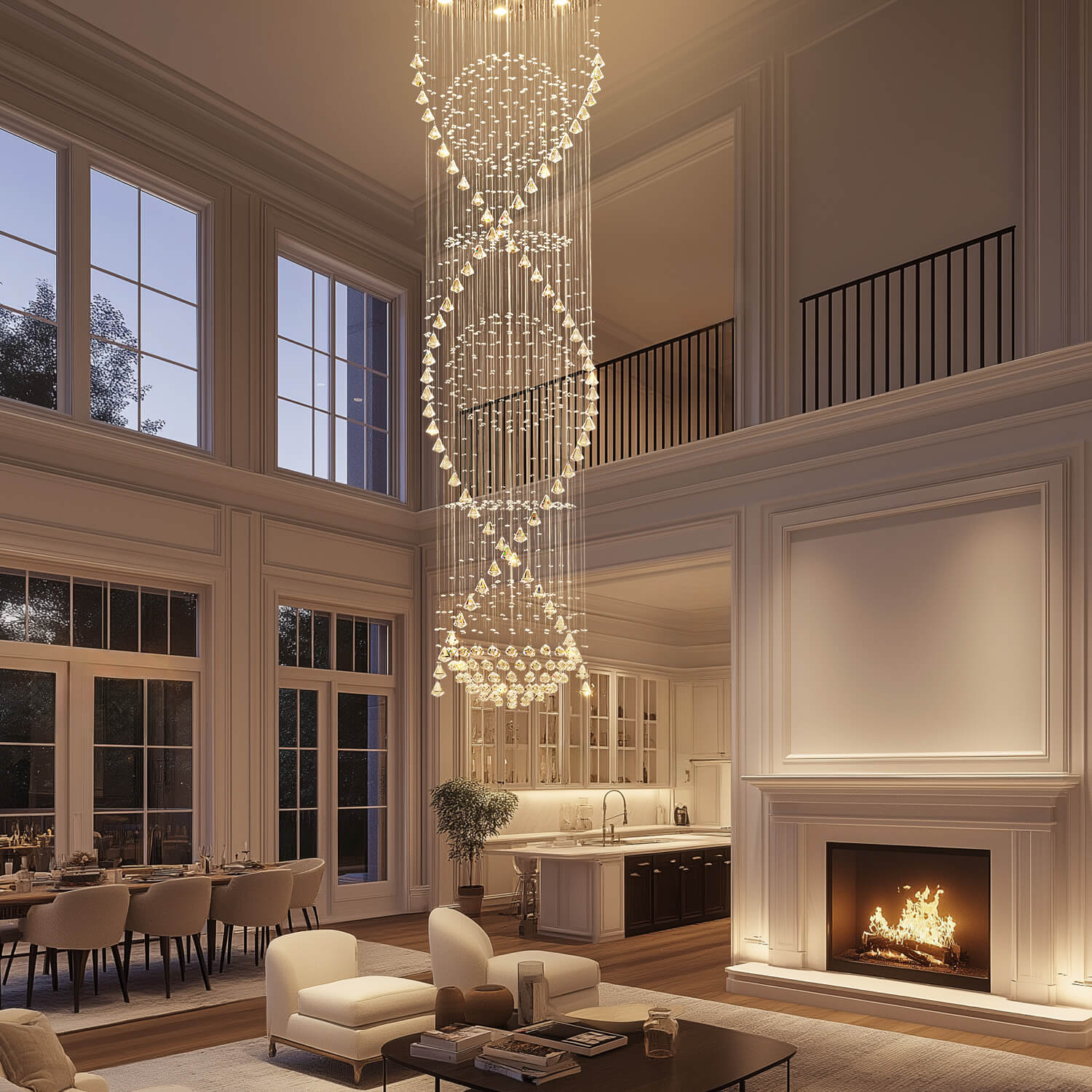 Spiral Crystal Chandelier with Cascading Pendant Drops – Adjustable Height Statement Lighting for Tall Ceilings, Entryways & Staircases | Thomler
