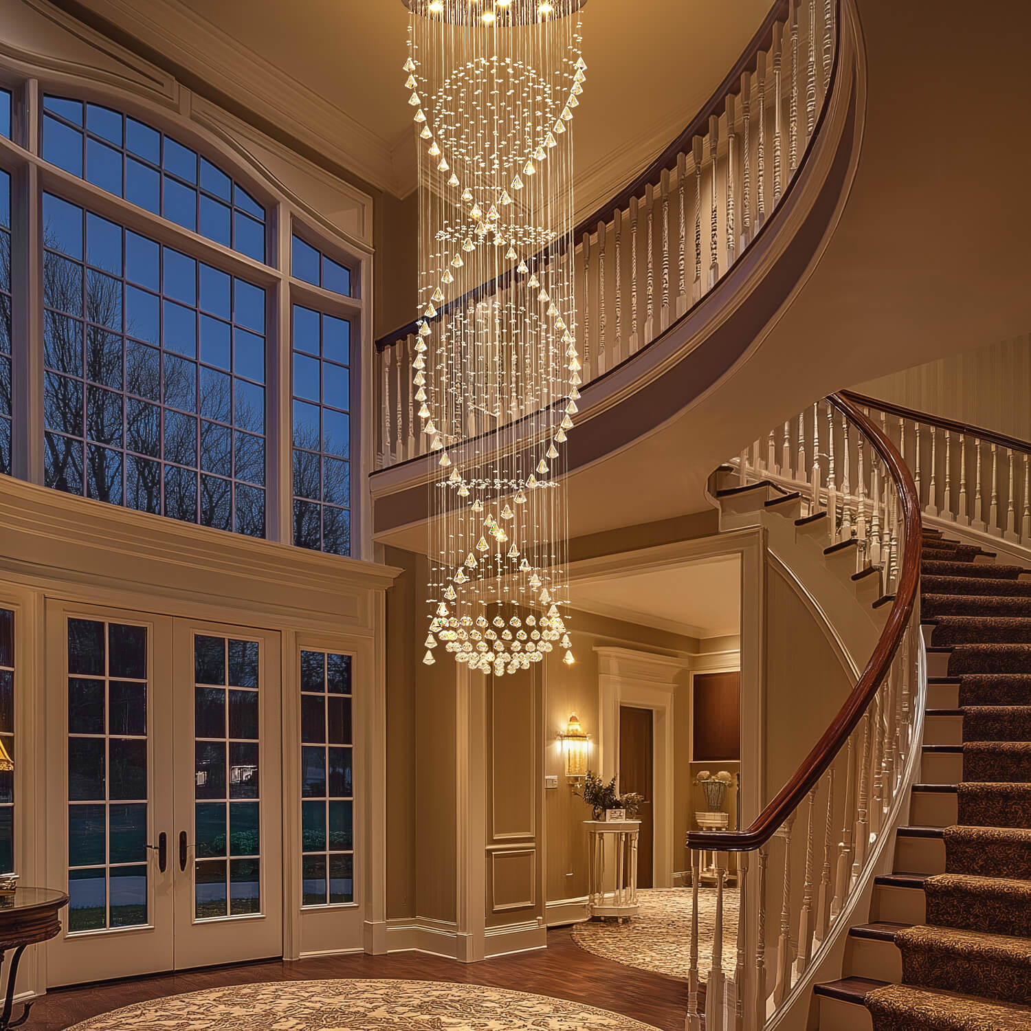 Spiral Crystal Chandelier with Cascading Pendant Drops – Adjustable Height Statement Lighting for Tall Ceilings, Entryways & Staircases | Thomler