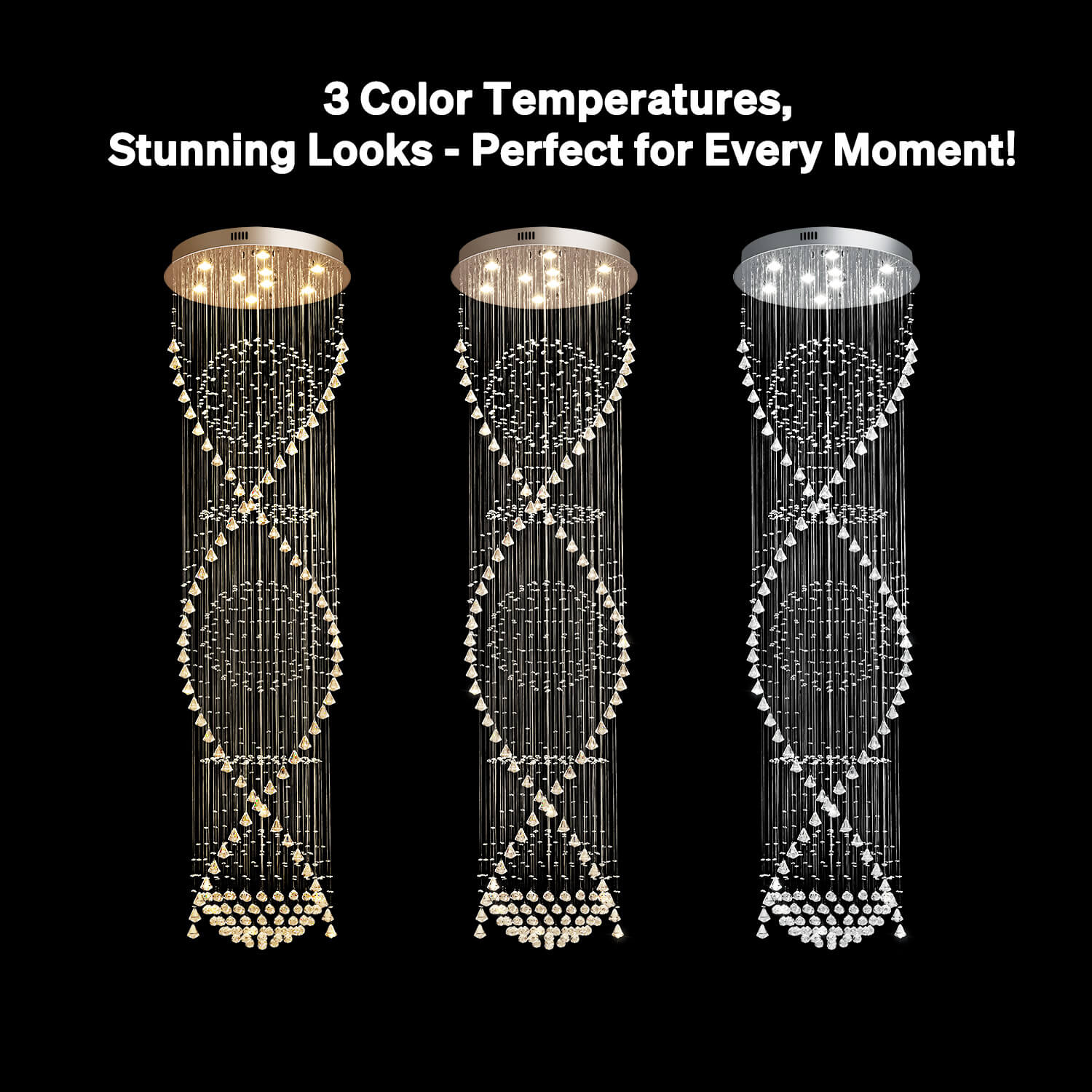 Spiral Crystal Chandelier with Cascading Pendant Drops – Adjustable Height Statement Lighting for Tall Ceilings, Entryways & Staircases | Thomler