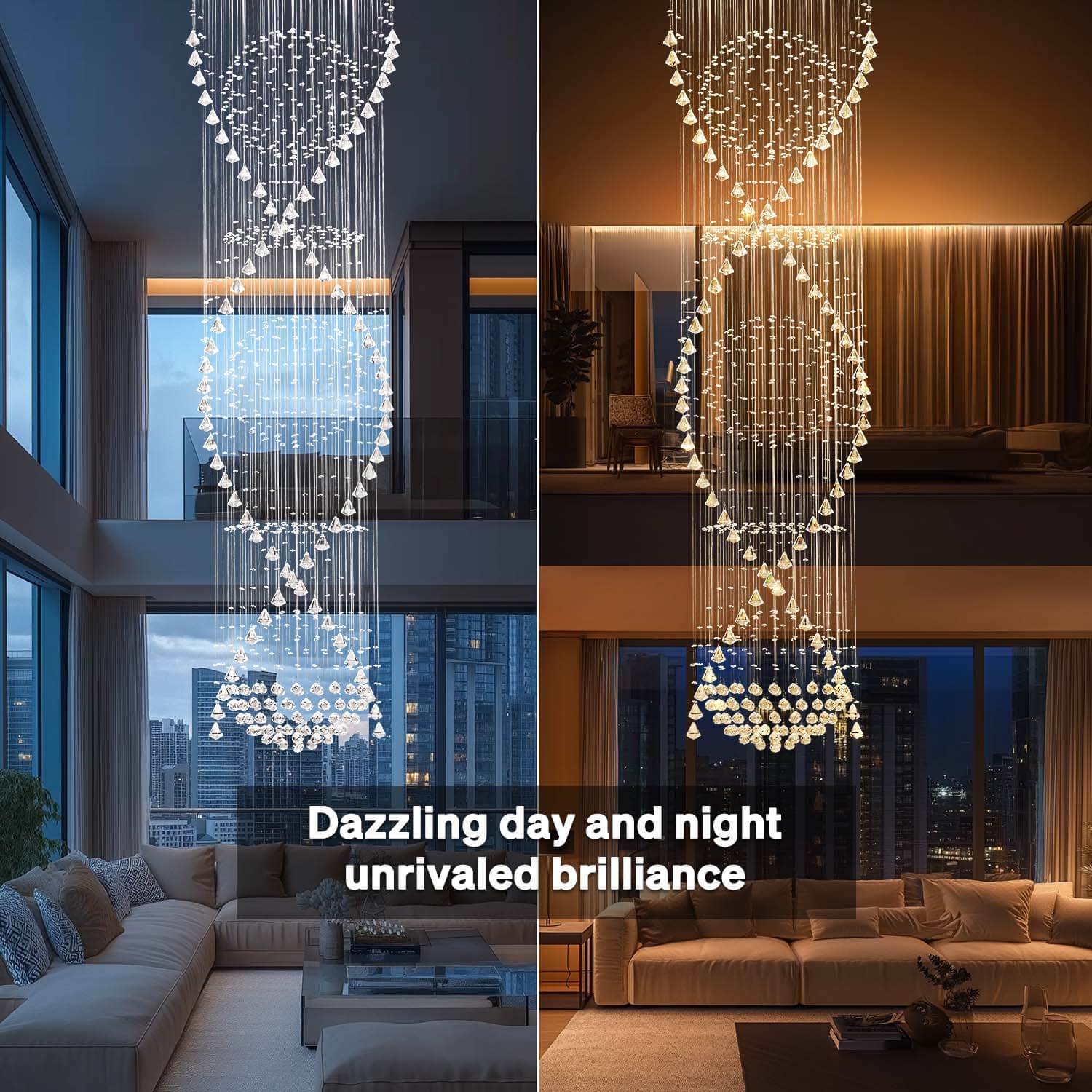Spiral Crystal Chandelier with Cascading Pendant Drops – Adjustable Height Statement Lighting for Tall Ceilings, Entryways & Staircases | Thomler