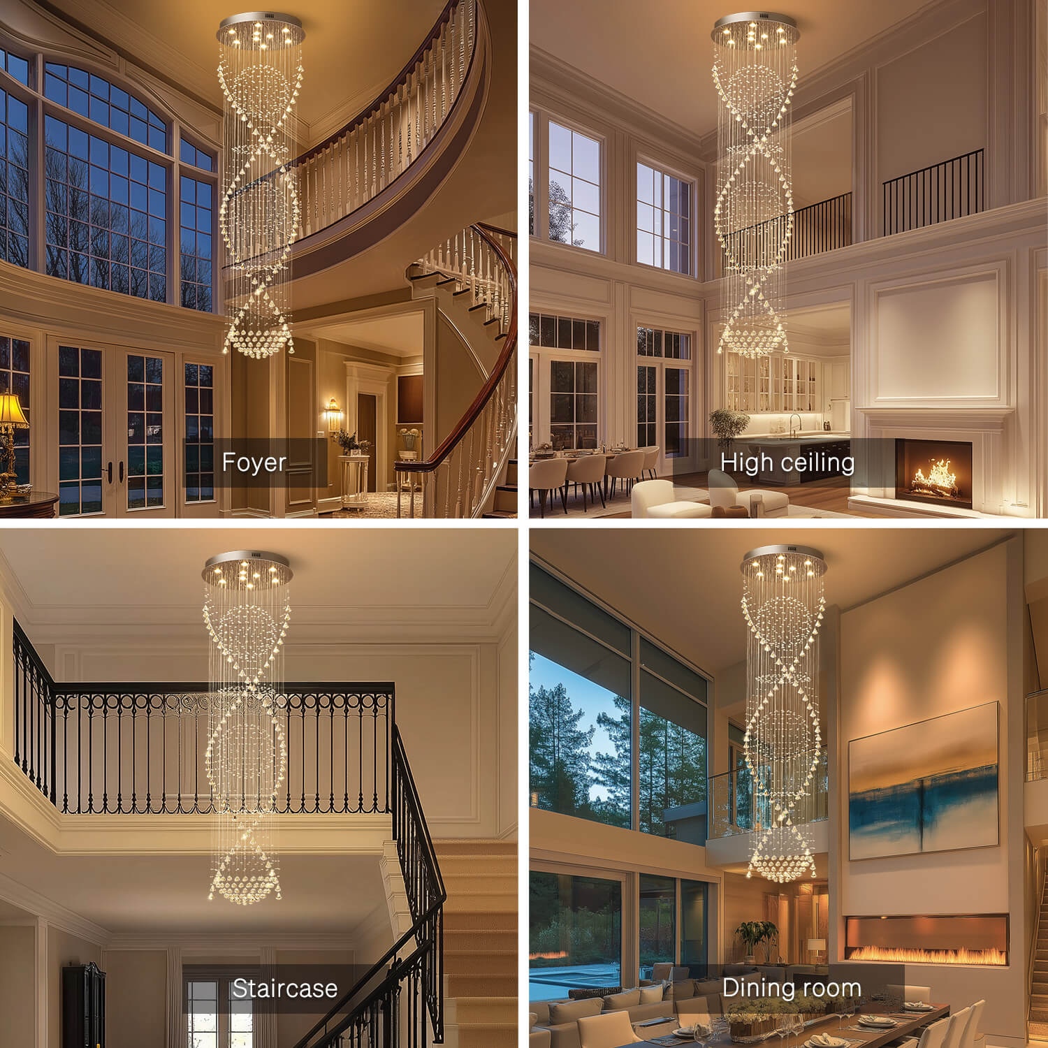 Spiral Crystal Chandelier with Cascading Pendant Drops – Adjustable Height Statement Lighting for Tall Ceilings, Entryways & Staircases | Thomler