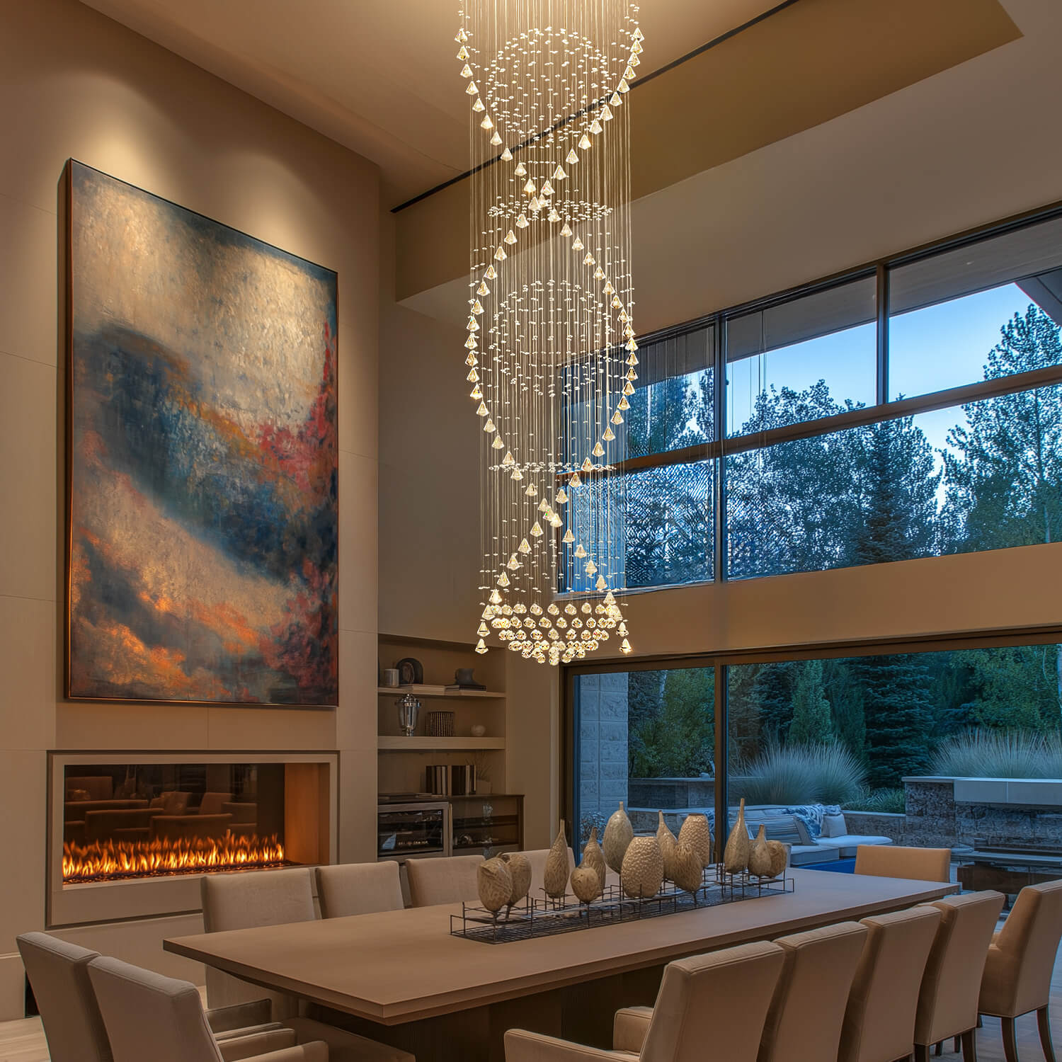Spiral Crystal Chandelier with Cascading Pendant Drops – Adjustable Height Statement Lighting for Tall Ceilings, Entryways & Staircases | Thomler