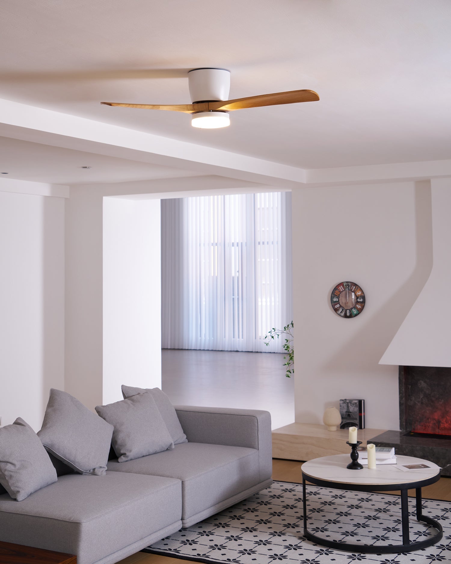 Ceiling Fan Wood Blades LED Light Remote Control Bedroom Living Room Quiet Scandinavian Air Circulator | Thomler