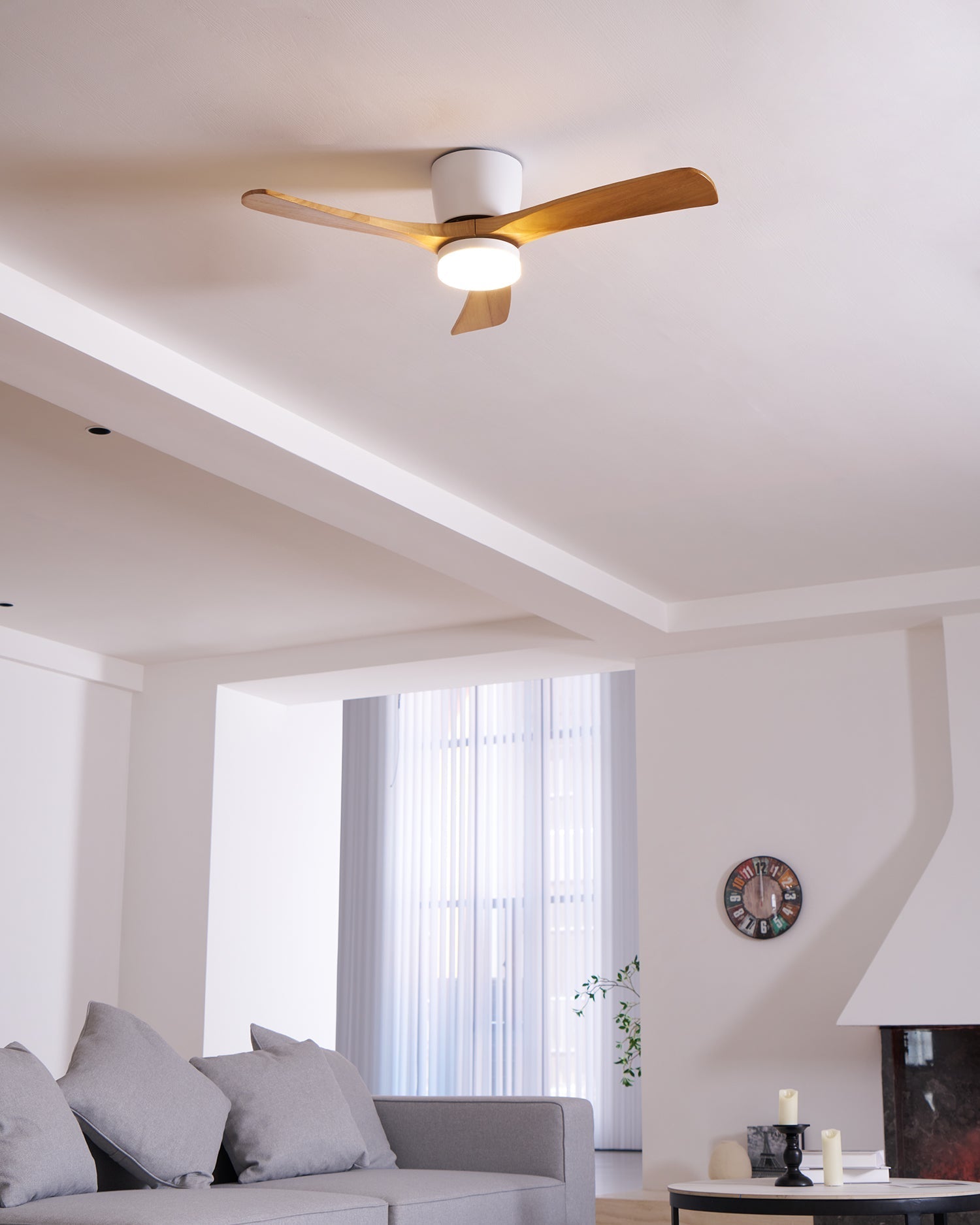 Ceiling Fan Wood Blades LED Light Remote Control Bedroom Living Room Quiet Scandinavian Air Circulator | Thomler
