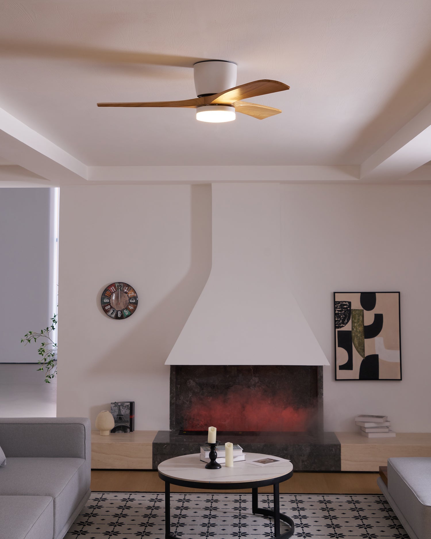 Ceiling Fan Wood Blades LED Light Remote Control Bedroom Living Room Quiet Scandinavian Air Circulator | Thomler