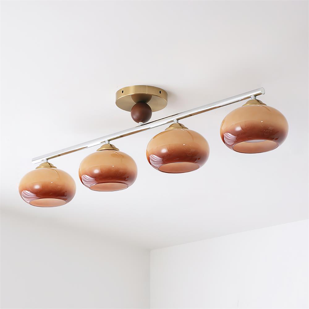 Ceiling Light Glass Metal 38.5 in Caramel Chrome Gold White Beige Kitchen Dining Room Modern Pendant Fixture | Thomler