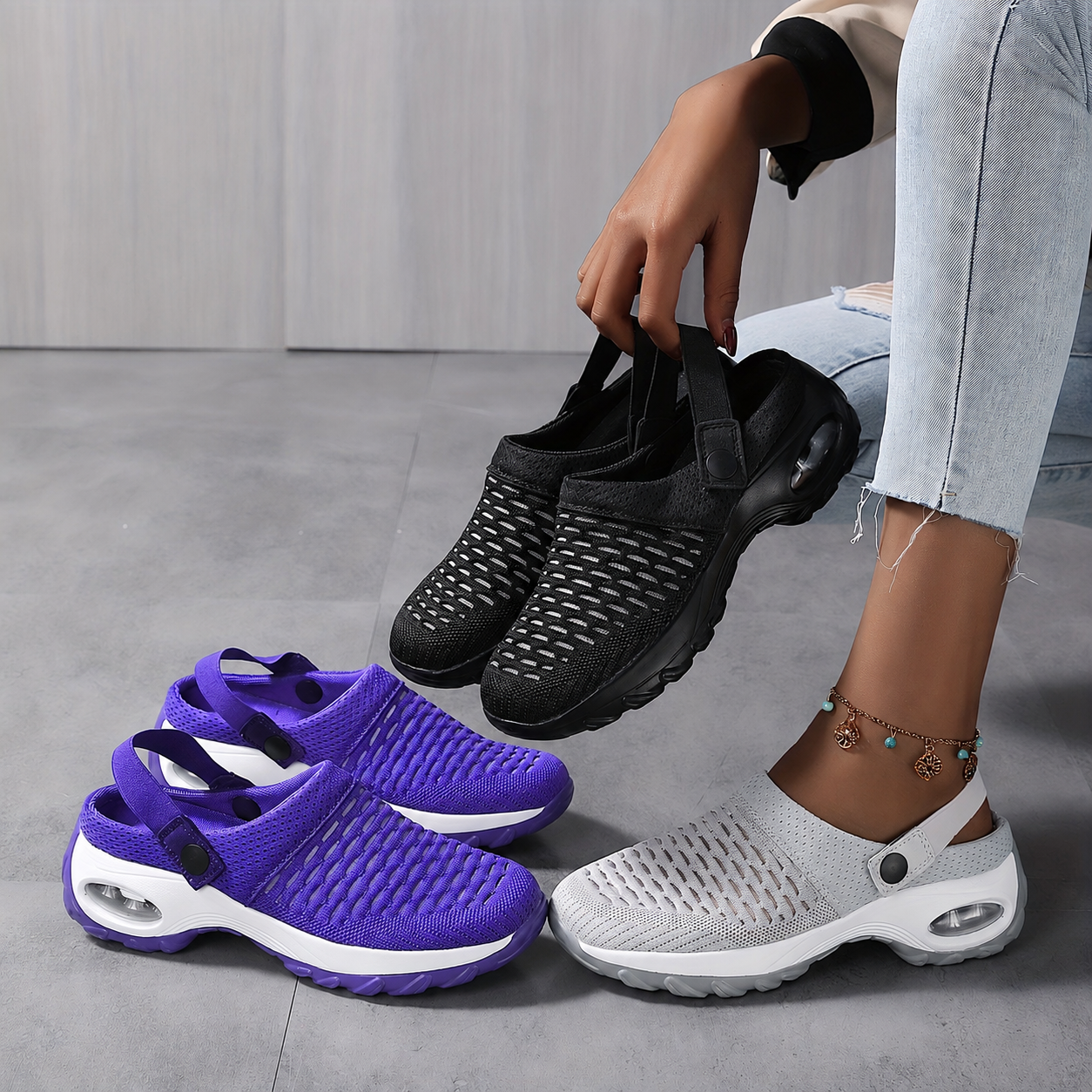 Women's Breathable Mesh Slip-On Clogs with Air-Cushion Sole for All-Day Comfort | Orthopedic Support Shoes for Nurses, Retail Workers & Long | Thomler