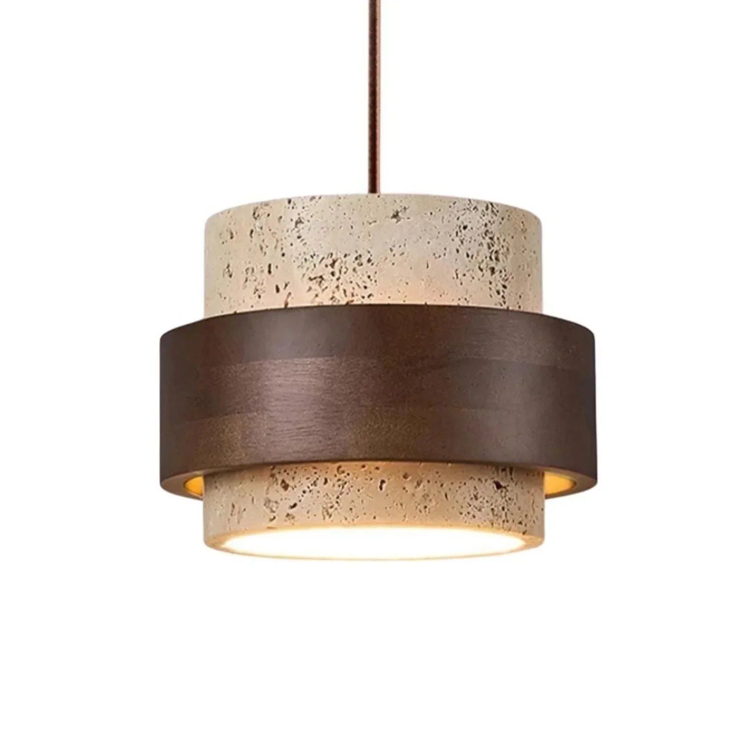 Pendant Light Travertine Wood E27 150.0 cm Walnut Dining Room Kitchen Island Hanging Ceiling Lamp Japandi Minimalist | Thomler