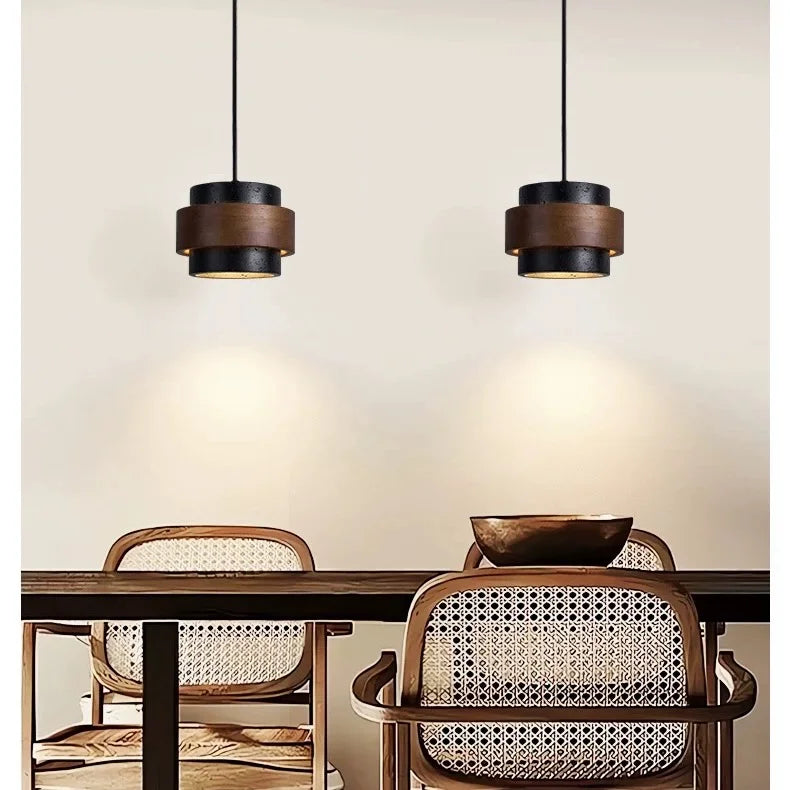 Pendant Light Travertine Wood E27 150.0 cm Walnut Dining Room Kitchen Island Hanging Ceiling Lamp Japandi Minimalist | Thomler