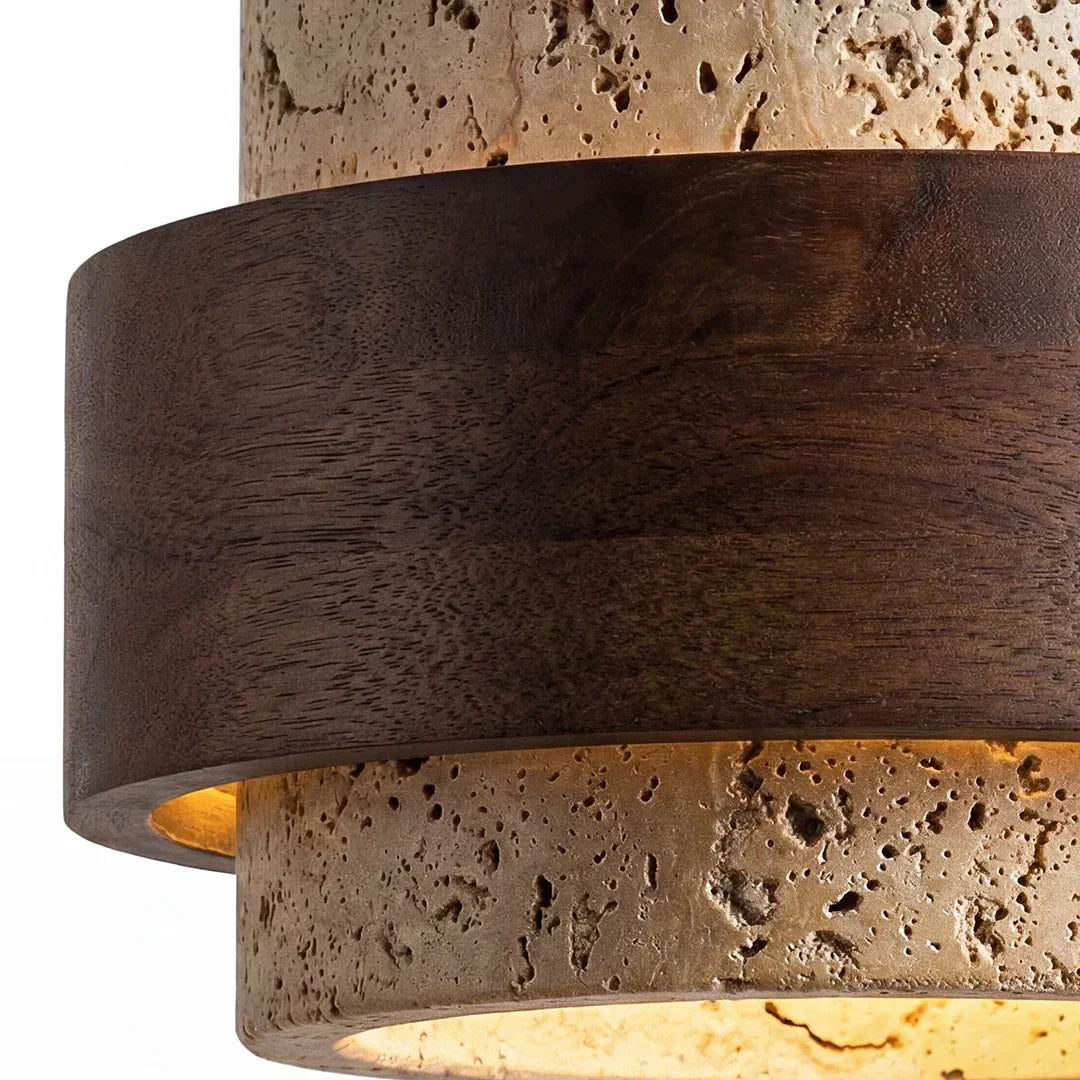 Pendant Light Travertine Wood E27 150.0 cm Walnut Dining Room Kitchen Island Hanging Ceiling Lamp Japandi Minimalist | Thomler