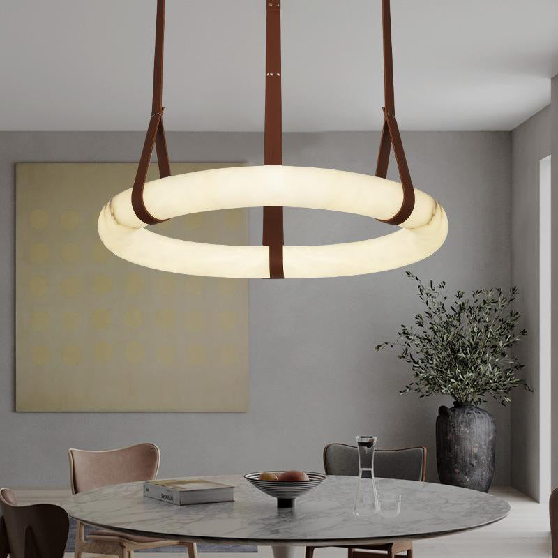 Pendant Light Alabaster Ring LED Ø 120.0 cm Gold Dining Room Halo Hanging Ceiling Lamp Adjustable | Thomler