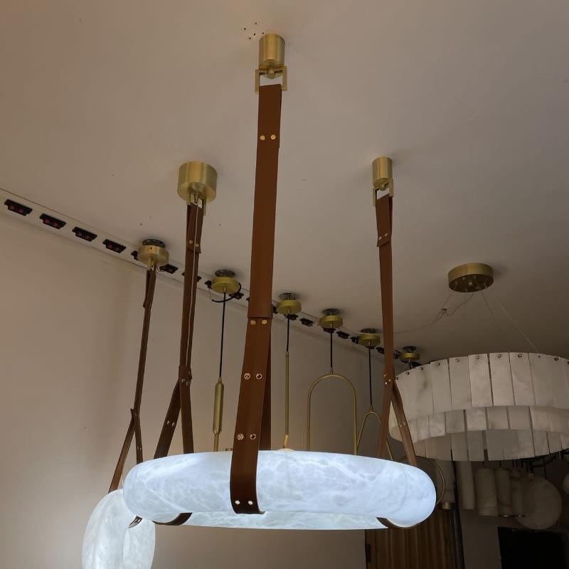 Pendant Light Alabaster Ring LED Ø 120.0 cm Gold Dining Room Halo Hanging Ceiling Lamp Adjustable | Thomler