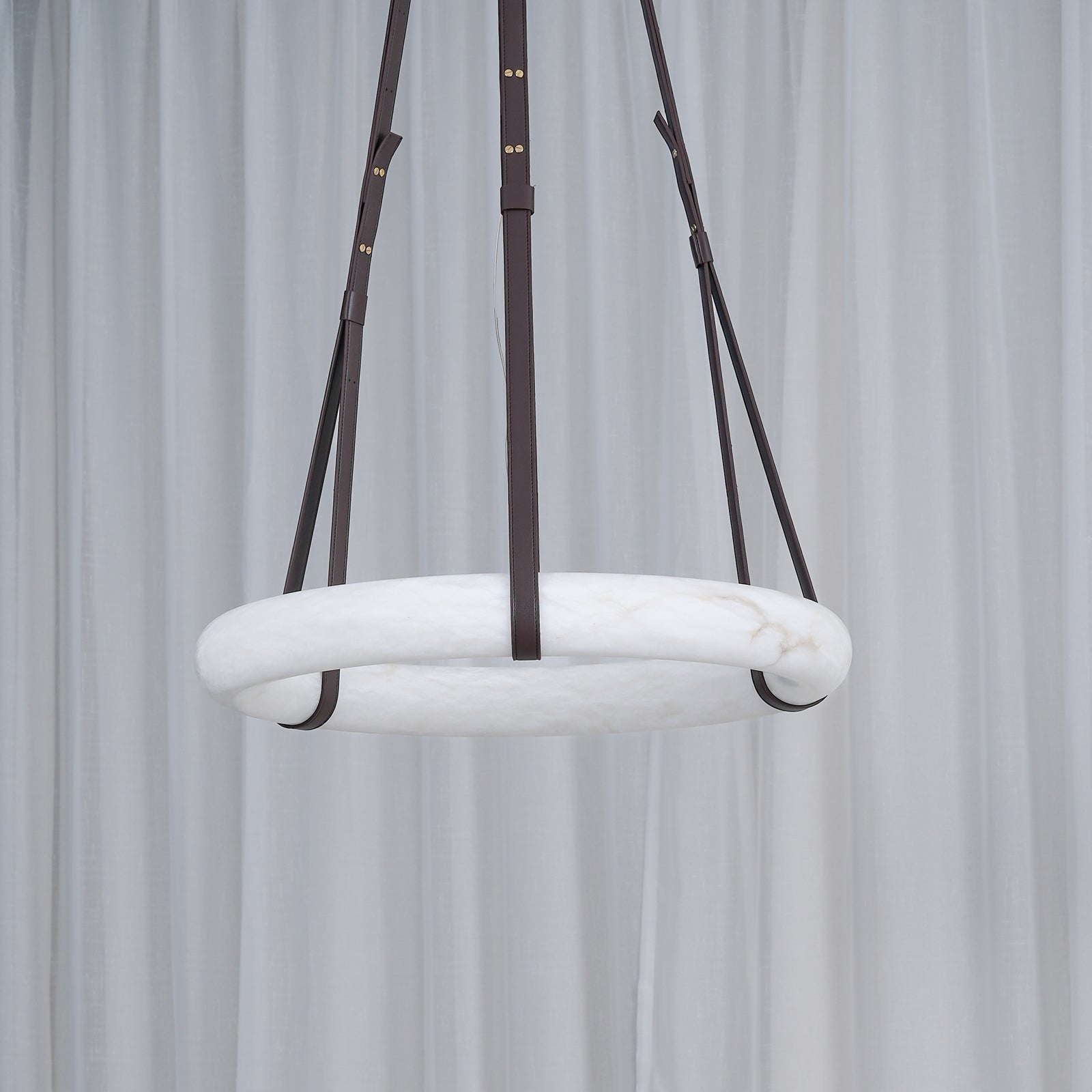 Pendant Light Alabaster Ring LED Ø 120.0 cm Gold Dining Room Halo Hanging Ceiling Lamp Adjustable | Thomler