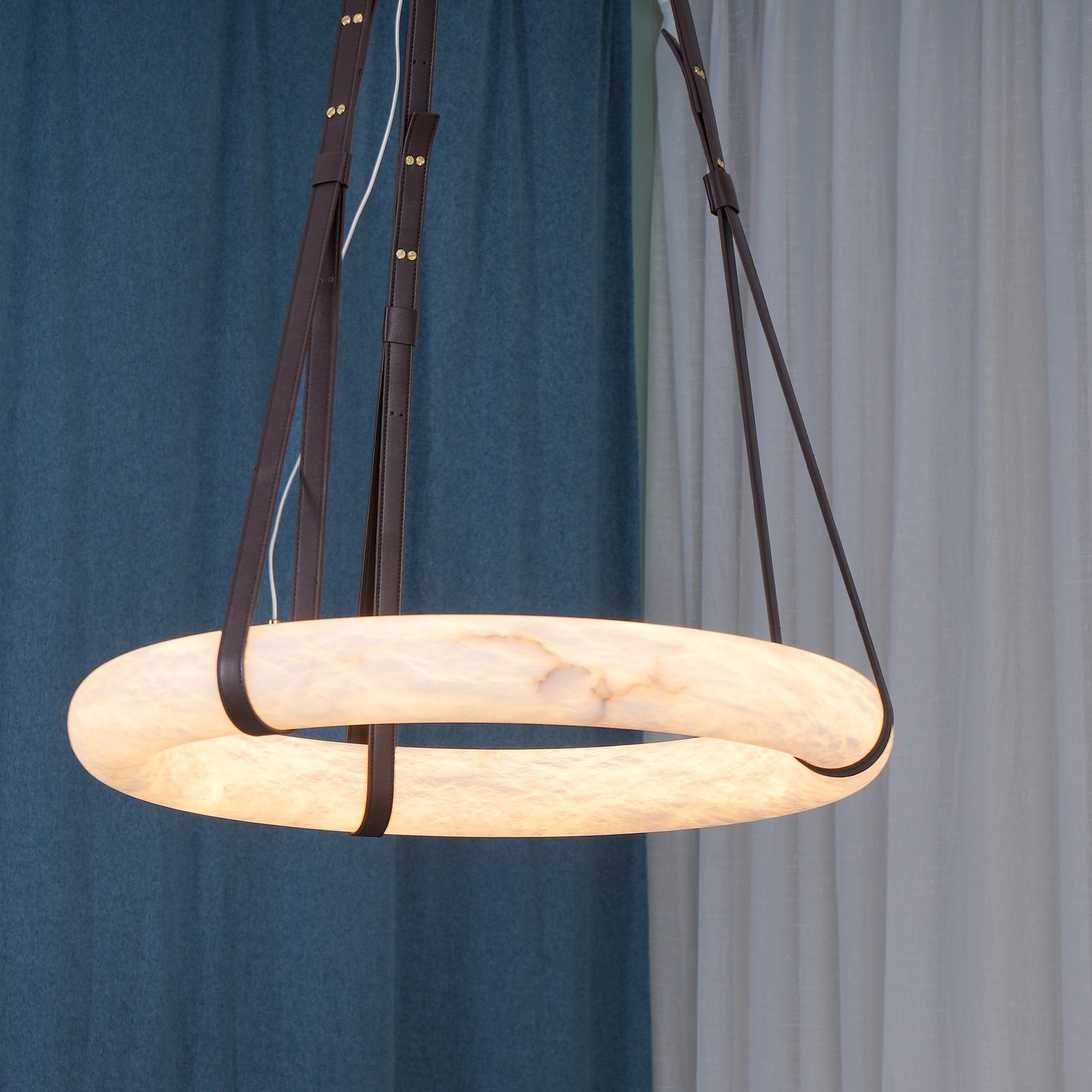 Pendant Light Alabaster Ring LED Ø 120.0 cm Gold Dining Room Halo Hanging Ceiling Lamp Adjustable | Thomler