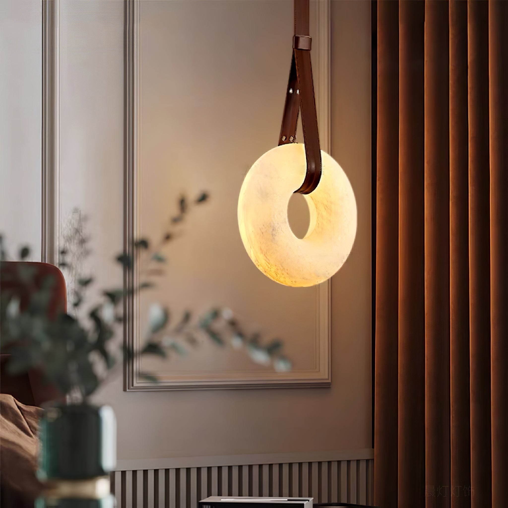 Pendant Light Alabaster Ring LED Ø 120.0 cm Gold Dining Room Halo Hanging Ceiling Lamp Adjustable | Thomler