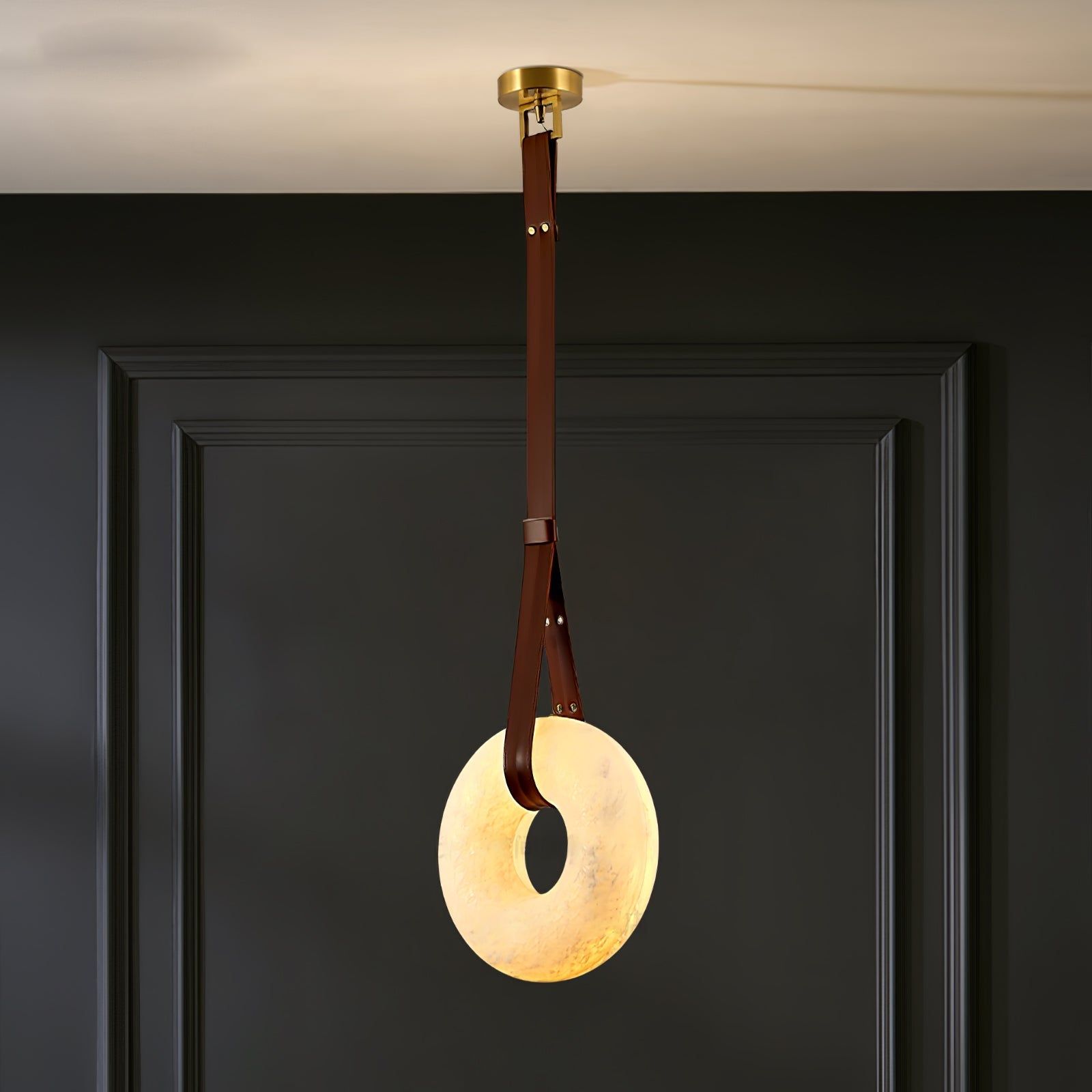 Pendant Light Alabaster Ring LED Ø 120.0 cm Gold Dining Room Halo Hanging Ceiling Lamp Adjustable | Thomler